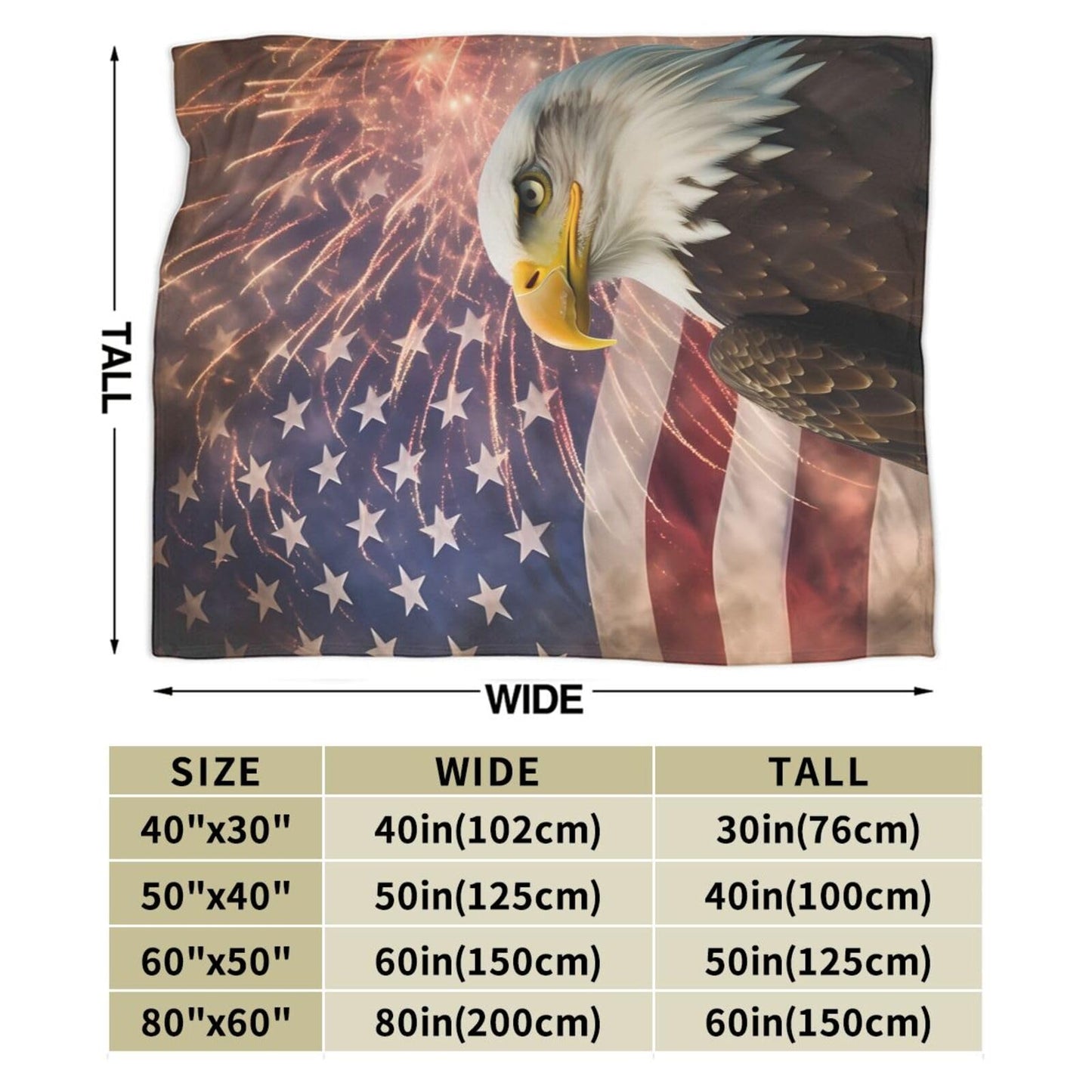 American Flag Ultra-Soft Flannel Throw Blankets, Firework Eagle Blanket for Bed Couch Sofa, All Seasons Home Camper Travel 60"x50"