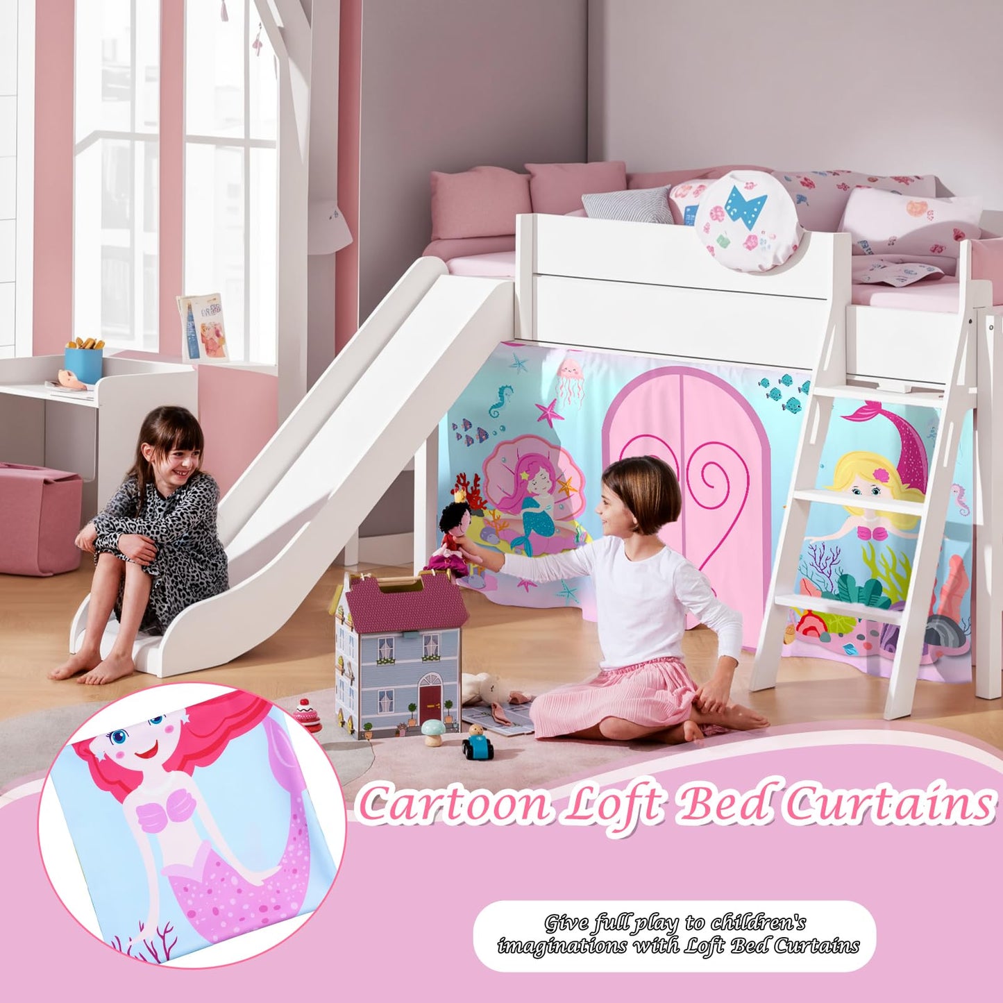 YRDKB Mermaid Bunk Bed - Curtains Premium and Customizable Cartoon Loft Bed Curtains for Children to Enhance The Imaginative Creation Bedroom Curtains(3PCS,Twins)