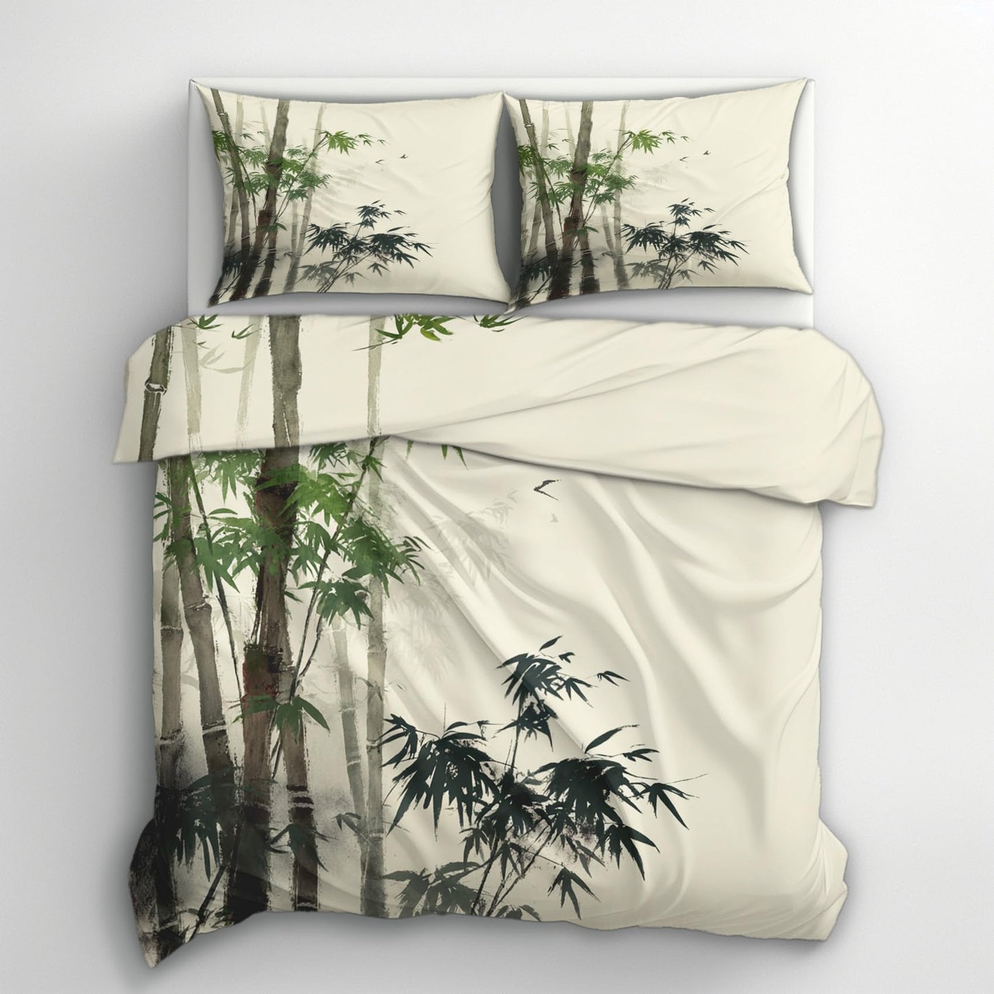 zcwl Bamboo Forest Duvet Cover Oversized King Size | Chinese Ink Style Bedding Set | 3 Piece | Soft Microfiber Patterned Comforter Cover with Zipper Ties & 2 Pillowcases | Oriental Bedroom Decor