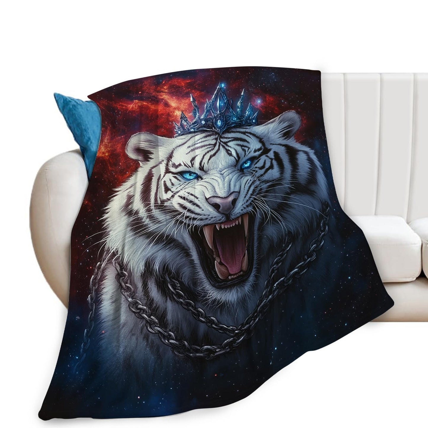 Tiger Blanket, Animal Throw Blanket, Tigers Gifts, Animals Blankets, White Tiger Stuff Fleece Flannel Plush for Women Men Boys Girls Lovers Adults Soft Bedding for Sofa Bed Office Home Decor 40"X50"