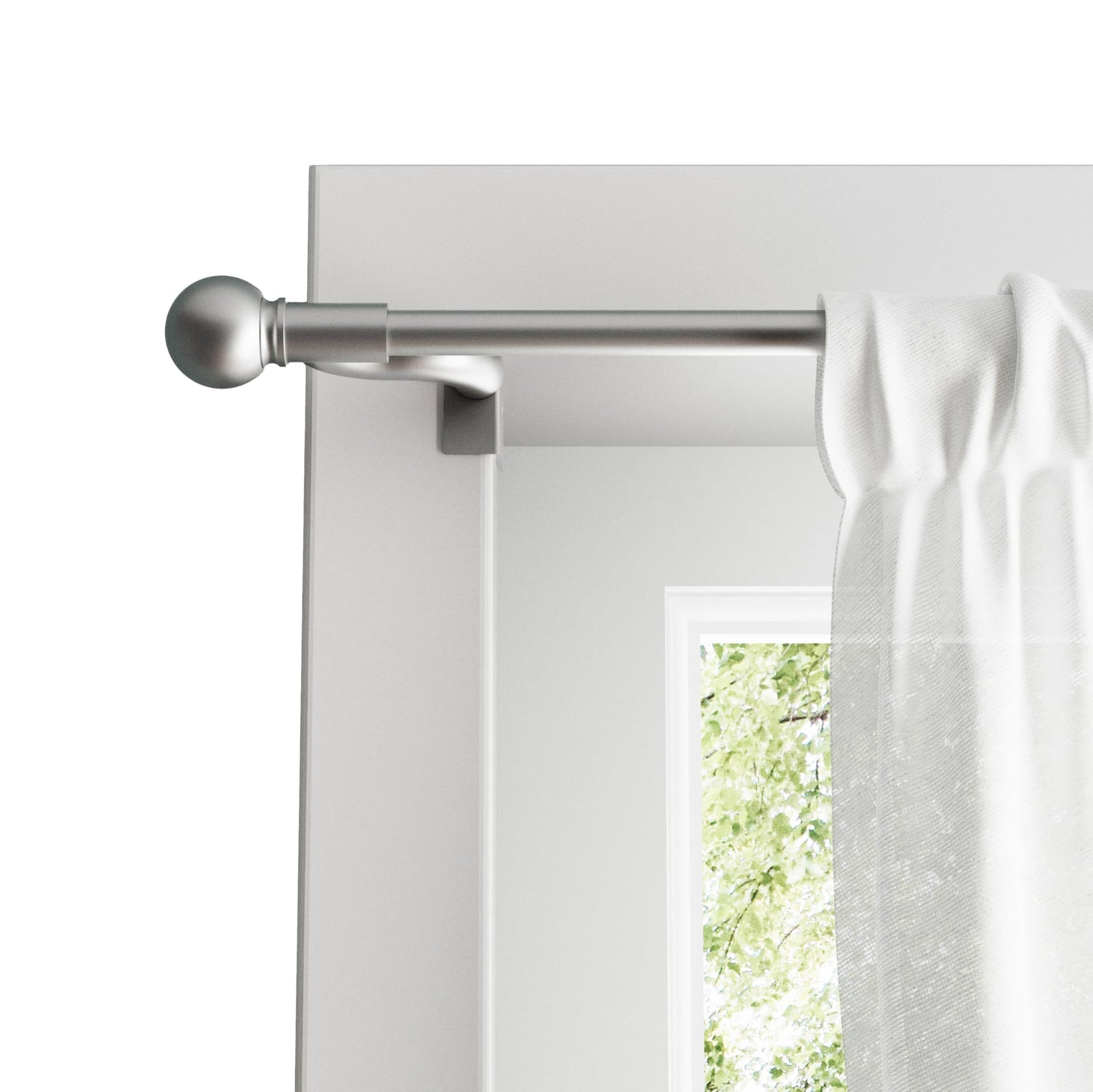 Zenna Home Adjustable Curtain Tension Rod with Decorative Round Finials, No Drill Small Window Rod, Easy Install Expandable Tension Curtain Rod for Windows, 28 to 48 Inch, Brushed Nickel