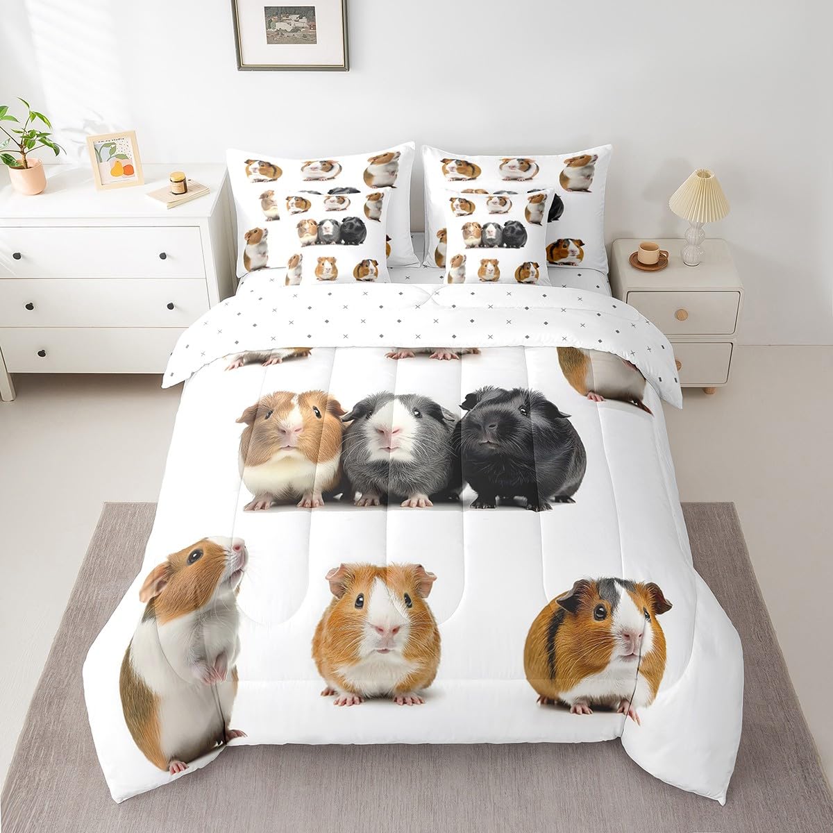 Erosebridal Guinea Pig Full Size Bed Sheets and Comforter Set,Cute Cavy 7 Piece Bedding Set Lovely Wild Animals Bed in a Bag,Kawaii Pet Mouse Wildlife Bed Sets