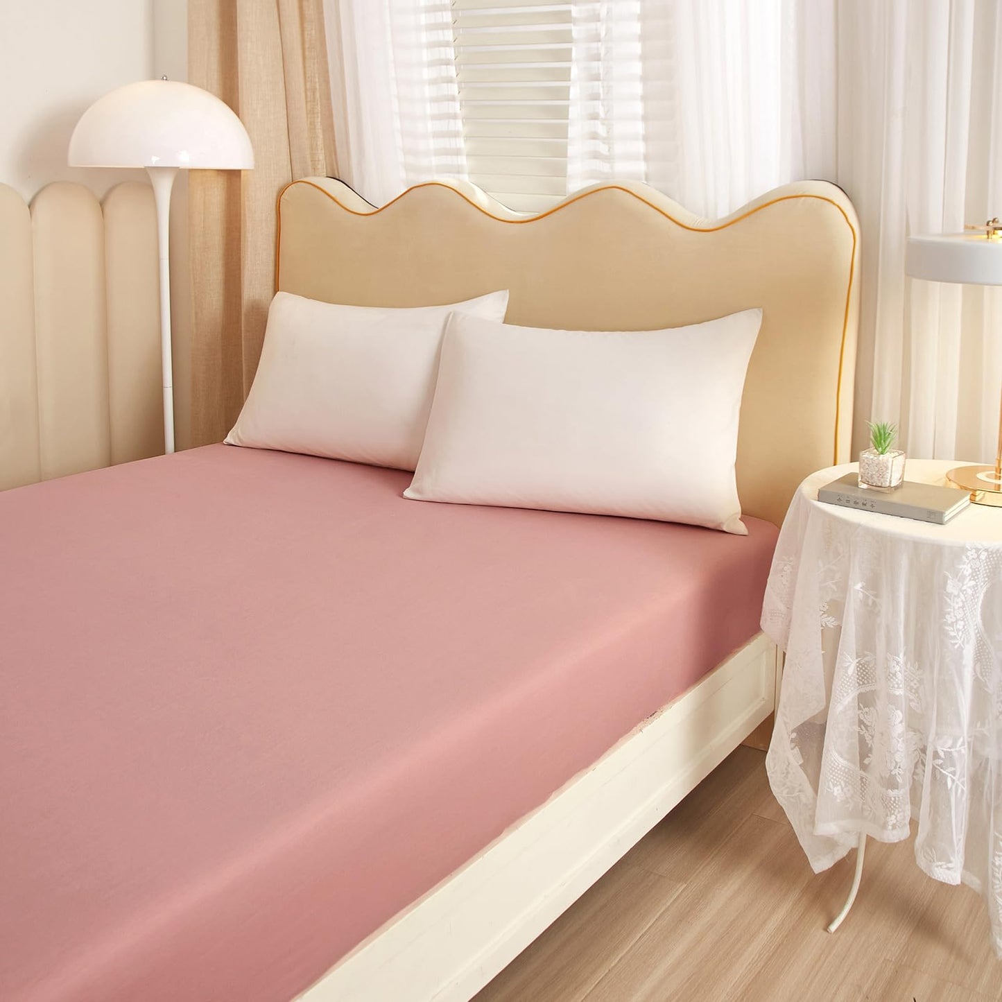 Blush Pink Cotton Fitted Sheet Queen Kids Girls Pink Bedding Sheet Cooling Bed Fitted Sheet with 15" Deep Pocket Breathable Mattress Cover Single Fitted Bottom Sheet Queen (NO Pillowcases)
