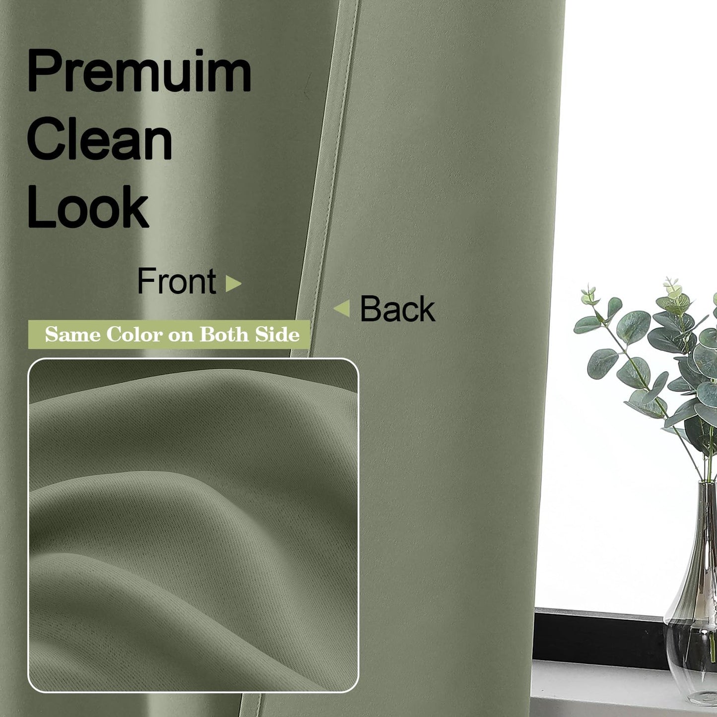 OWENIE Sally Sage Green Short Blackout Curtains for Bedroom Living Room 45 Inch Length 2 Panels Set, Solid Thermal Insulated Energy Saving Window Treatment Curtains Drapes, W40 x L45, Sage Green