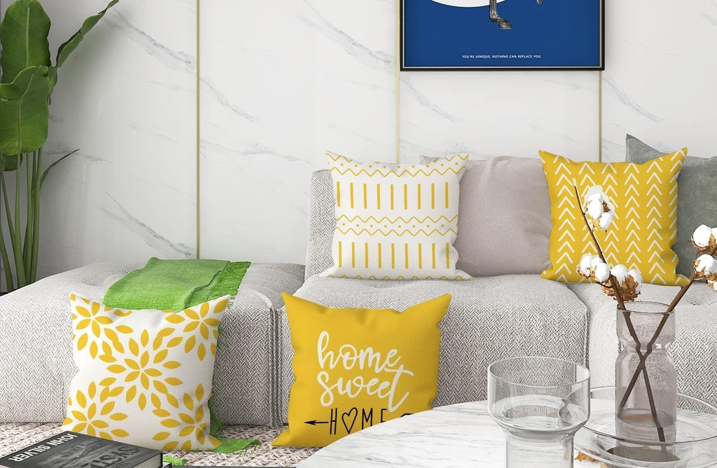 YCOLL Pillow Covers 18x18 Set of 4, Modern Sofa Throw Pillow Cover, Decorative Home Outdoor Linen Fabric Geometric Pillow Case for Couch Bed Car, Yellow