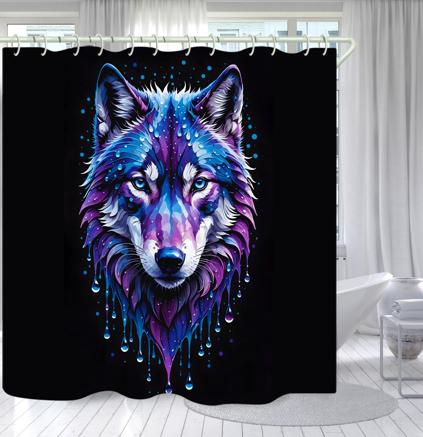 LYFANS Bathroom Using A Black Background Wolf Head 3D Shower Curtain, Luxury Bathtub Standard Shower Curtains, Waterproof and Bright Fabric Shower Curtain, Size (72x72 Inches)