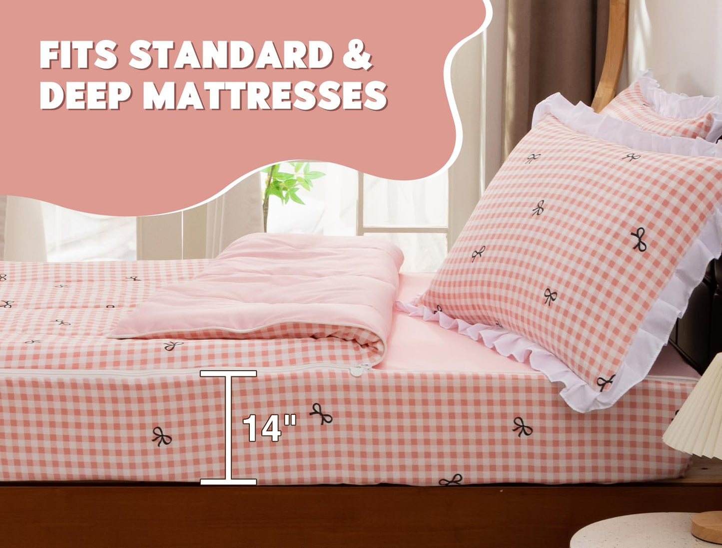 Meeting Story Zipper Bedding Twin Bow Zip Up Bedding Set for Girls and Kids, Pink 3 Pcs Comforter Bed in a Bag with Fitted Sheet and 2 Pcs Pillowcases(Lightpink,Twin)