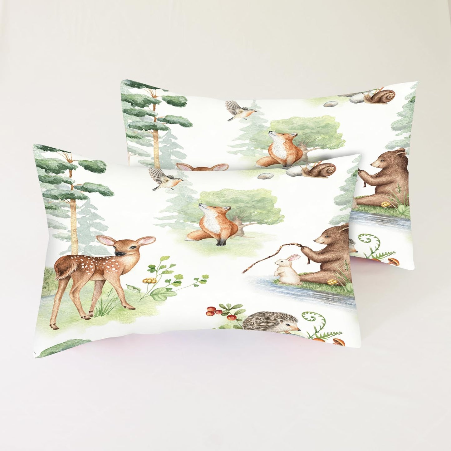 VTKON Wildlife Fitted Sheet Set Twin Size for Kids Light Green Sheet Set for Boys Girls Bedroom Animal Sheet Soft Microfiber 3-Piece Sheet Set 1 Fitted Sheet+1 Flat Sheet+1 Pillowcase Bedding Set