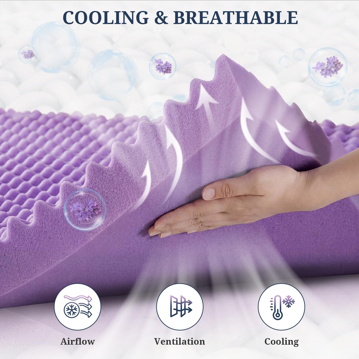 3 Inch Egg Crate Mattress Topper Queen, Gel Infused Memory Foam Mattress Topper for Pressure Relief, Breathable Mattress Pad Bed Topper in a Box, CertiPUR-US Certified, Purple, 60"×80"