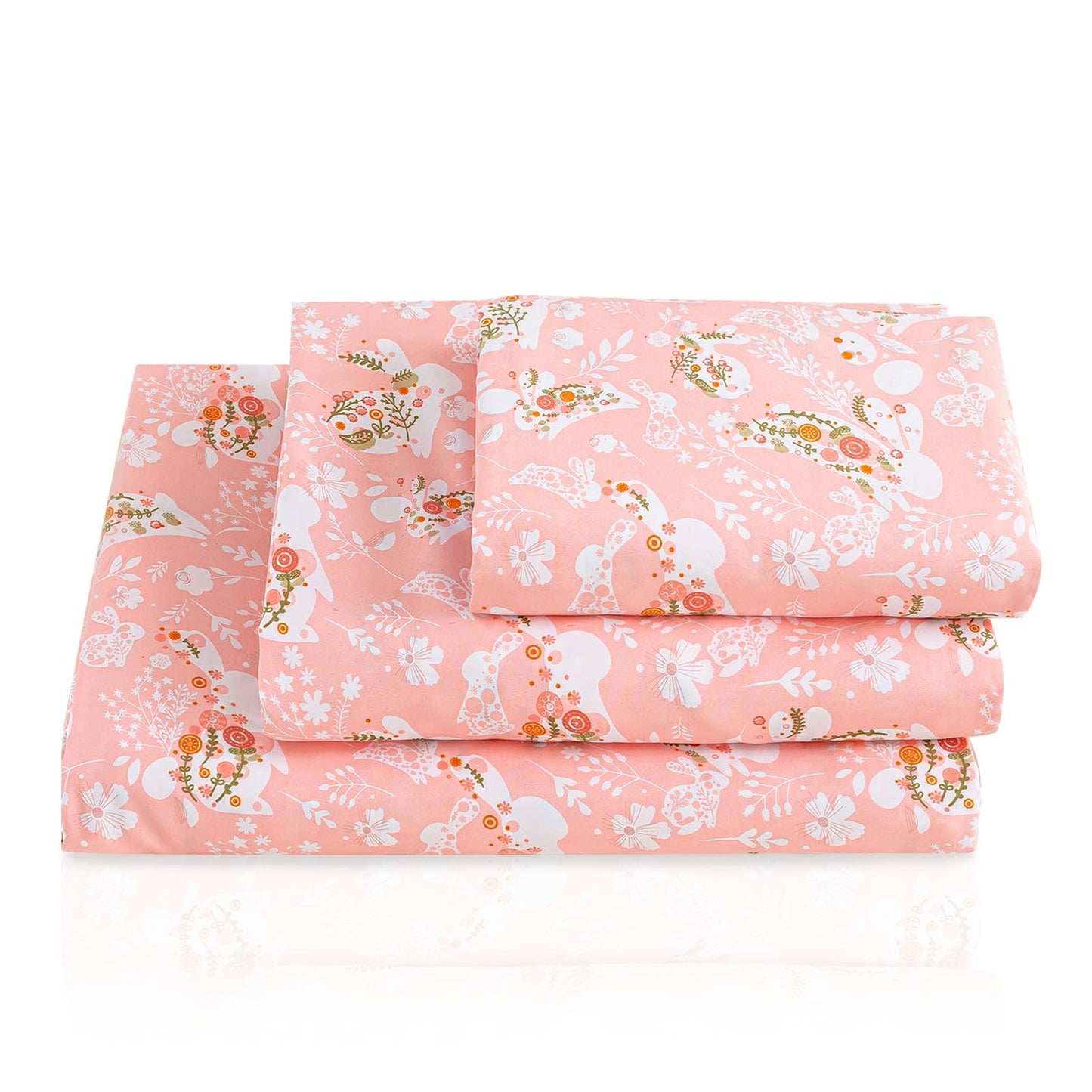 LONAVA Twin Sheet Set Kids - Pink Bunnie 3 Pieces Soft Cute Microfiber Bed Sheet for Boy Girls Teens, Oeko Texted Breathable Cooling Fabric & Deep Pocket Full Elastic Sheets