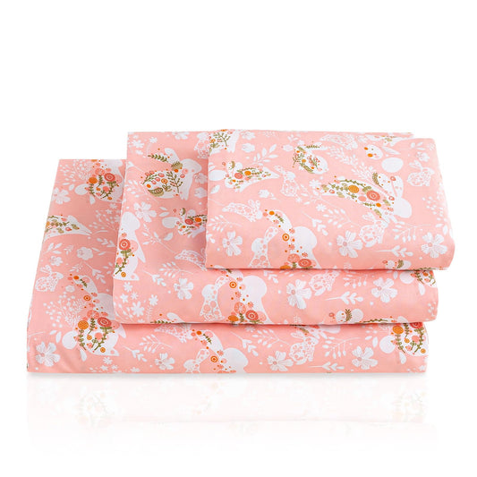 LONAVA Twin Sheet Set Kids - Pink Bunnie 3 Pieces Soft Cute Microfiber Bed Sheet for Boy Girls Teens, Oeko Texted Breathable Cooling Fabric & Deep Pocket Full Elastic Sheets