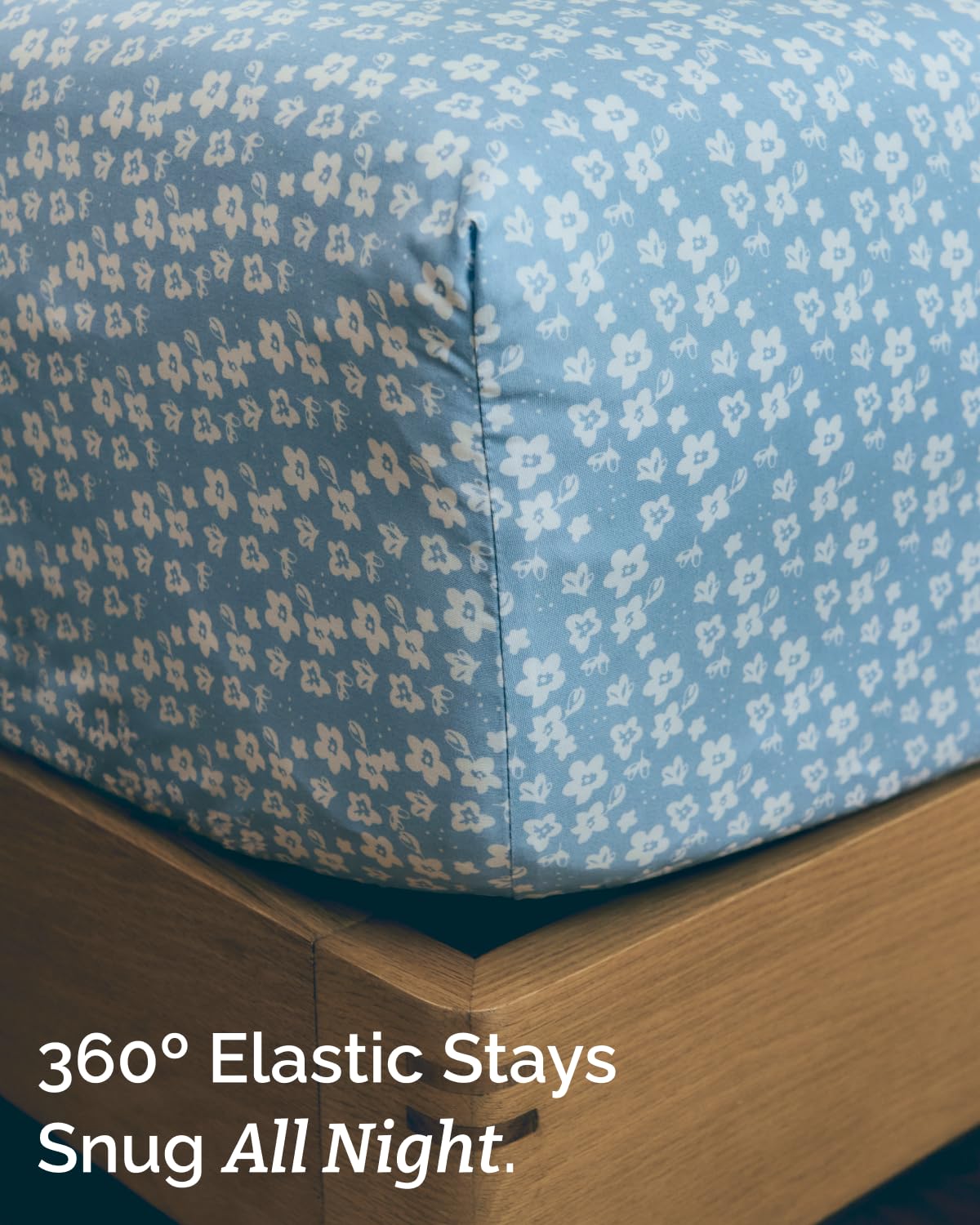 Floral Sheets - Blue Floral Bed Sheet Set - 1 Flat, 1 Fitted & 2 Pillowcases w/ Deep Pockets - Comfy, Wrinkle & Fade Free - Boho Botanical Bedding - Ultra-Soft, Breathable & Cooling - Queen Size Set
