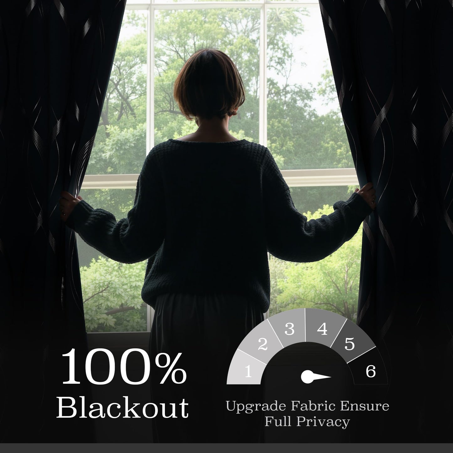 NICETOWN 100% Blackout Curtains Panels for Living Room, Greyish Blue, 52" Wide x 84" Long, 2 Panels, Sound Reducing Thermal Insulated Wave Line Foil Print Design Curtains for Patio Sliding Glass Door