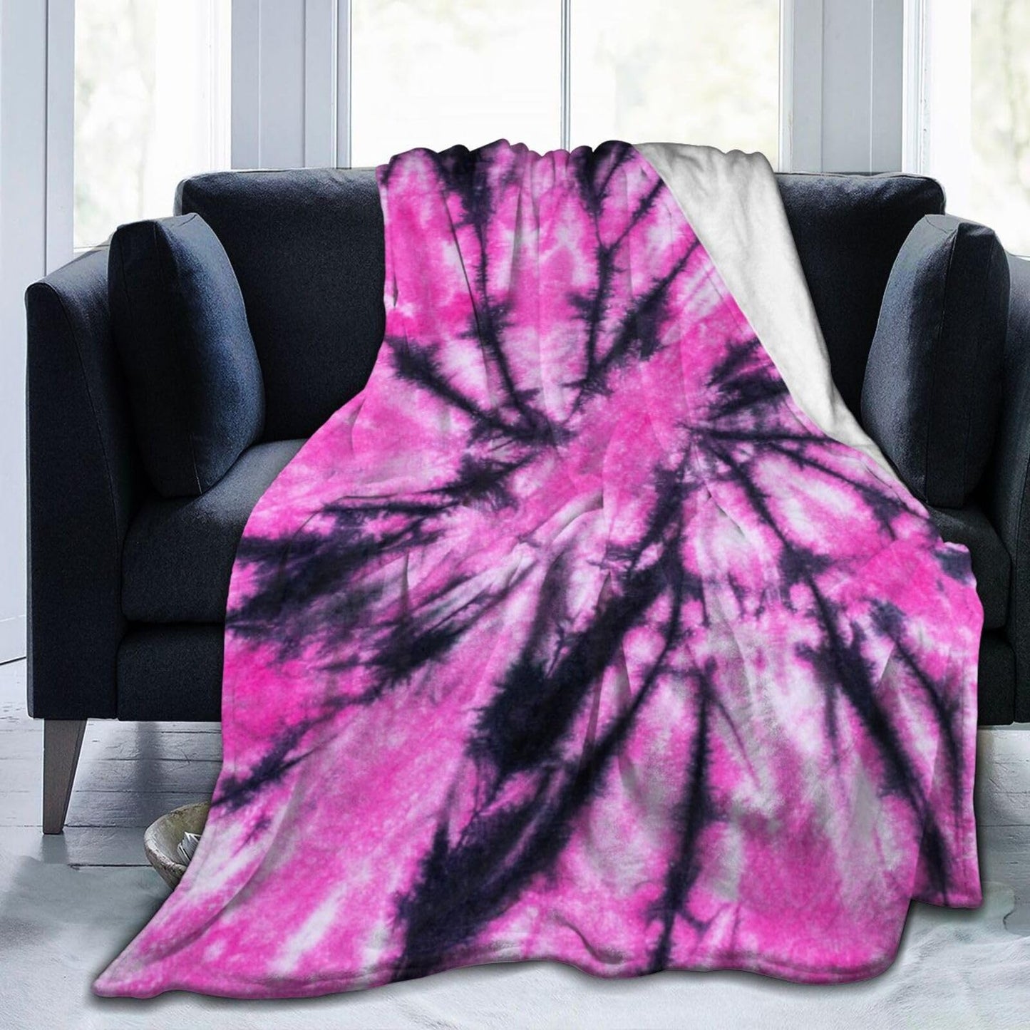 Gbuzozie Pink and Black Tie Dye Fleece Blanket Lightweight Ultra-Soft Throw Blanket for Sofa Couch Bed Camping Travel - Super Soft Cozy Microfiber Blanket 50"X40"