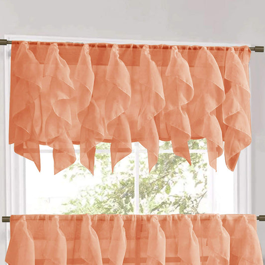 Veritcal Ruffled Kitchen Curtain Sheer Cascading Ruffle Waterfall Window Treatment - Choice of Valance, 24" or 36" Tier, and Kit (Kitchen Curtain Vertical Ruffle)