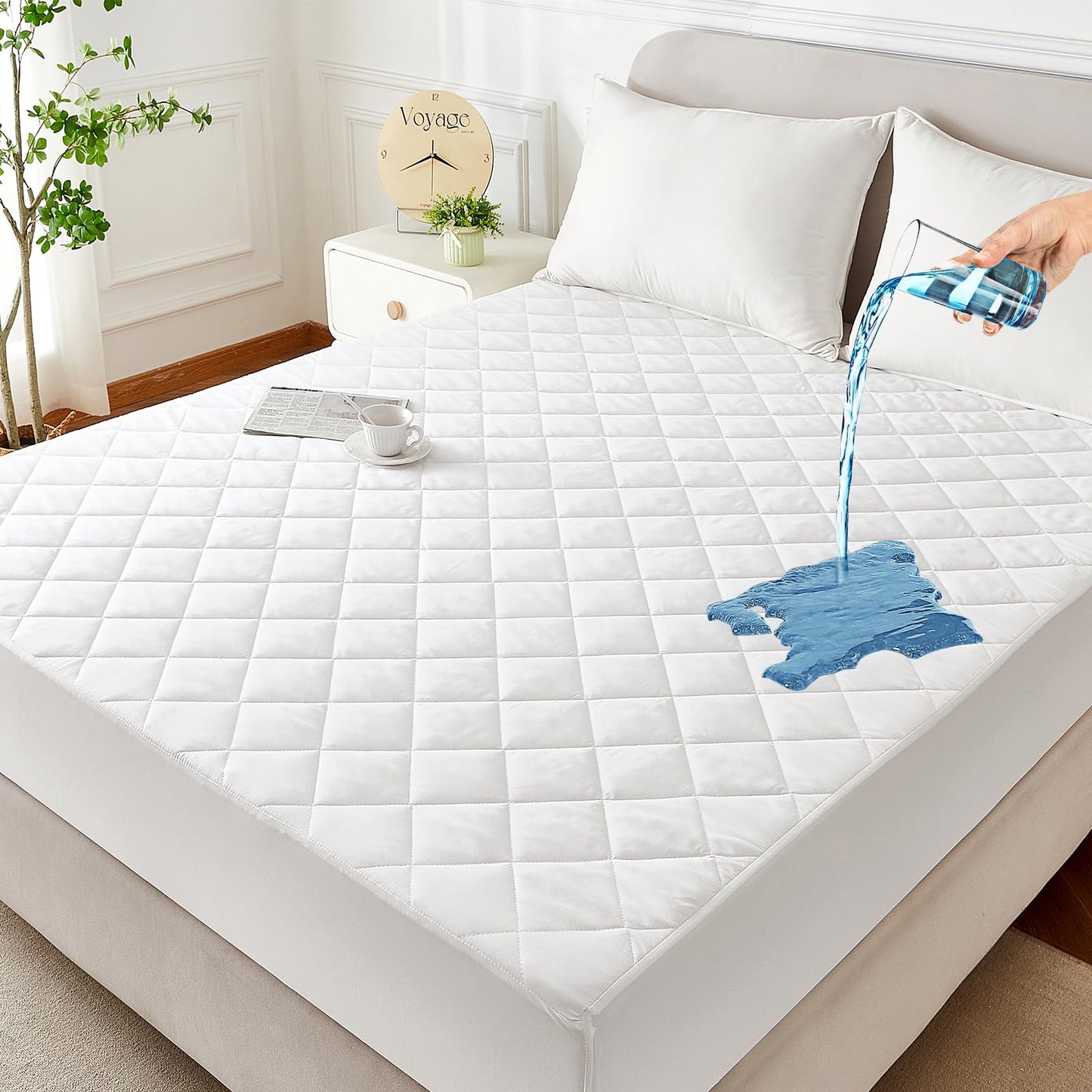 EXRUBY Twin Waterproof Mattress Protector - 100GSM Quilted Diamond Pad - 8-20" Deep Pocket Fitted Cover - Ideal for Kids & College Dorm Essentials - Noiseless