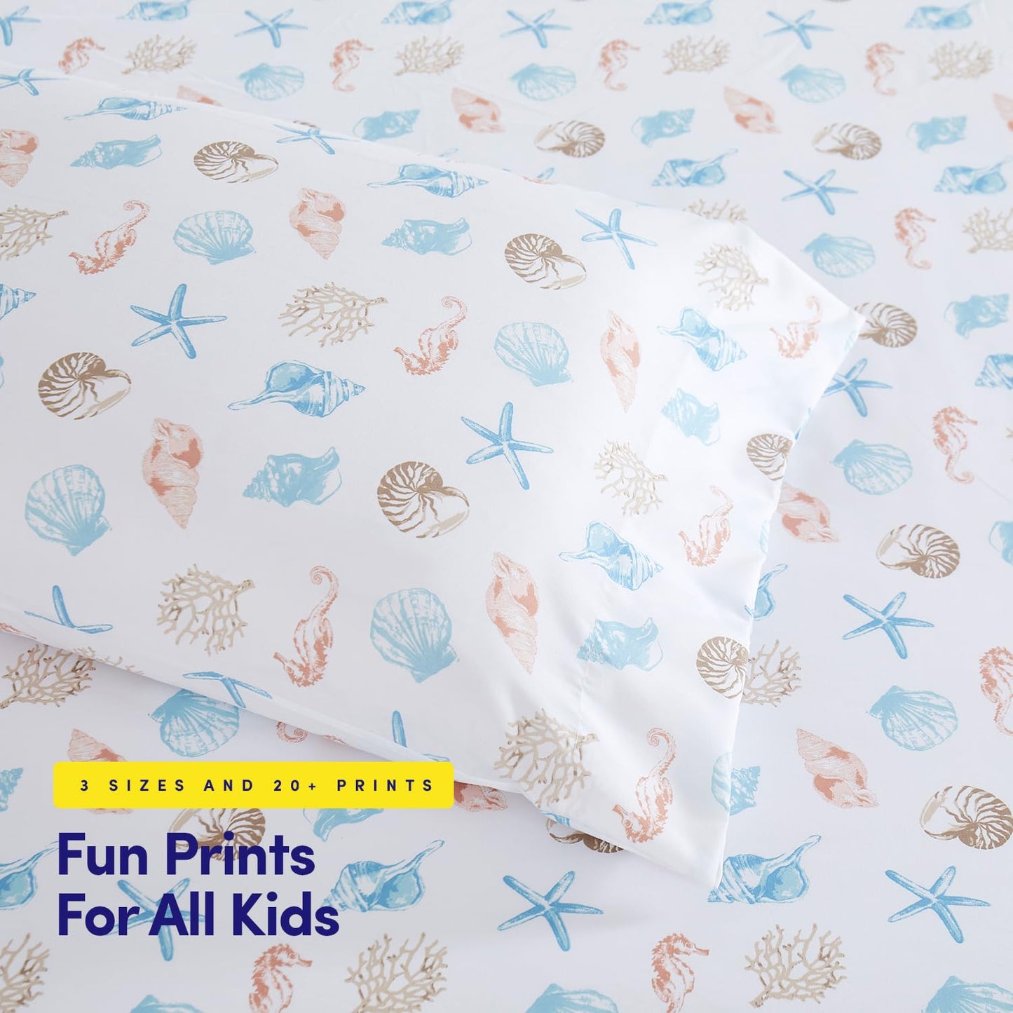 1500 Supreme Kids Bed Sheet Collection - Fun Colorful and Comfortable Boys and Girls Toddler Sheet Sets - Deep Pocket Wrinkle Free Soft and Cozy Bedding - Twin, Seashells