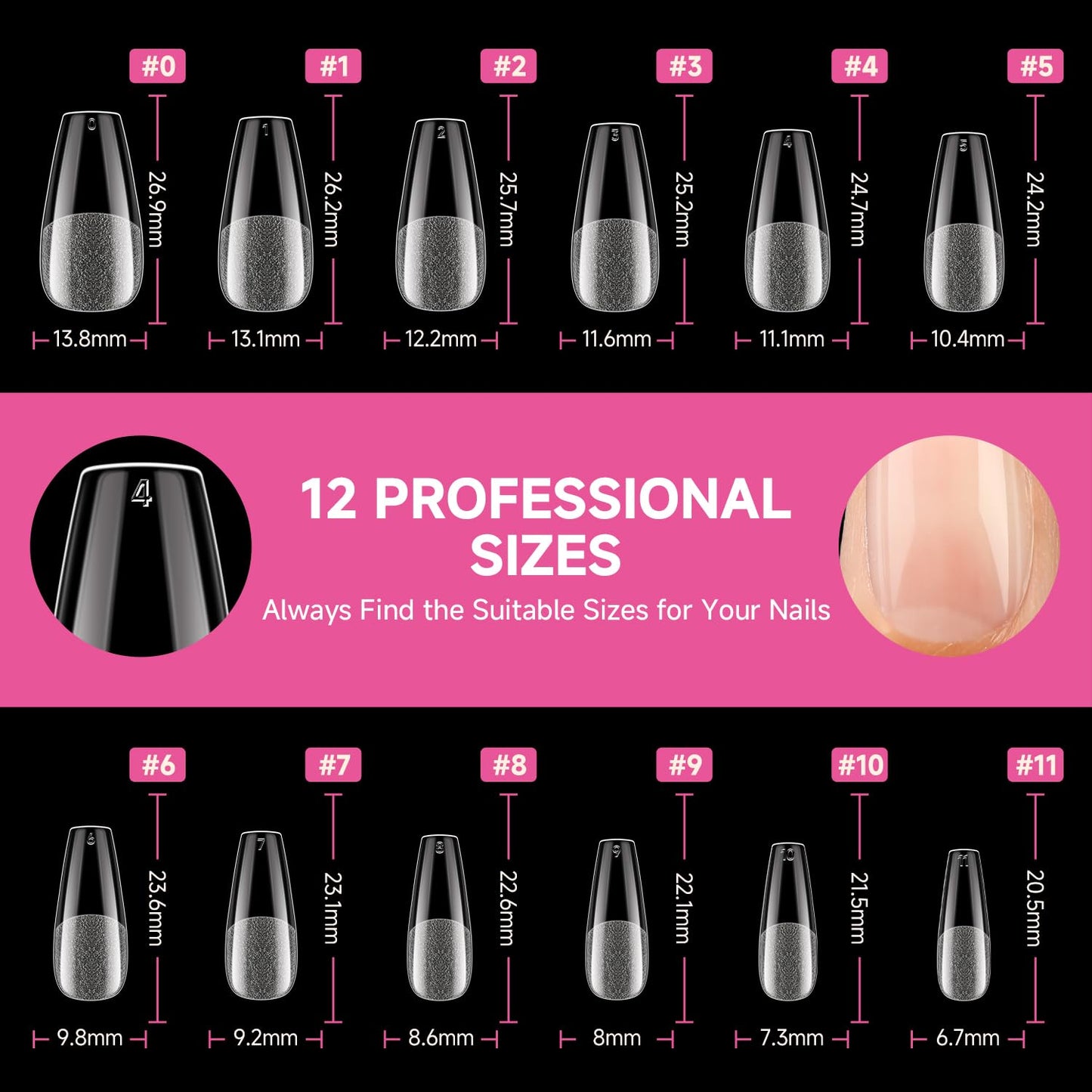 UNA GELLA Medium Coffin Nails Tips 312Pcs Pre-Etched Gel Nail Tips Coffin Press On Nails Clear Full Cover for Nail Extensions & DIY Art Salon at Home, Long Lasting 12 Sizes