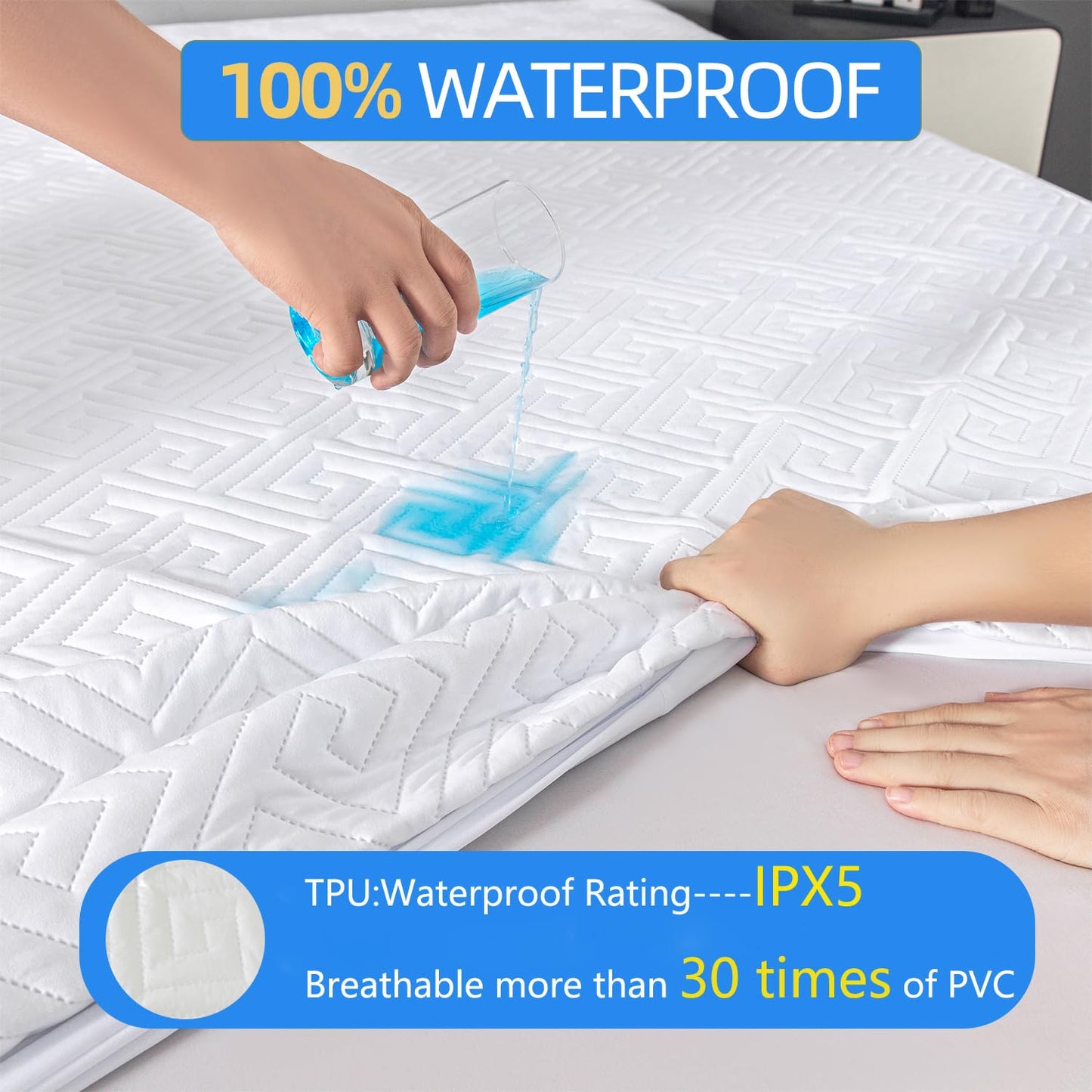 Waterproof Mattress Protector Full Size,Quilted Bed Mattress Cover 325GSM,6"-18''Deep Pocket Fitted Sheet,Ultra-Soft Breathable Noiseless Mattress Pad Cover,Machine Washable Full Mattress Protector
