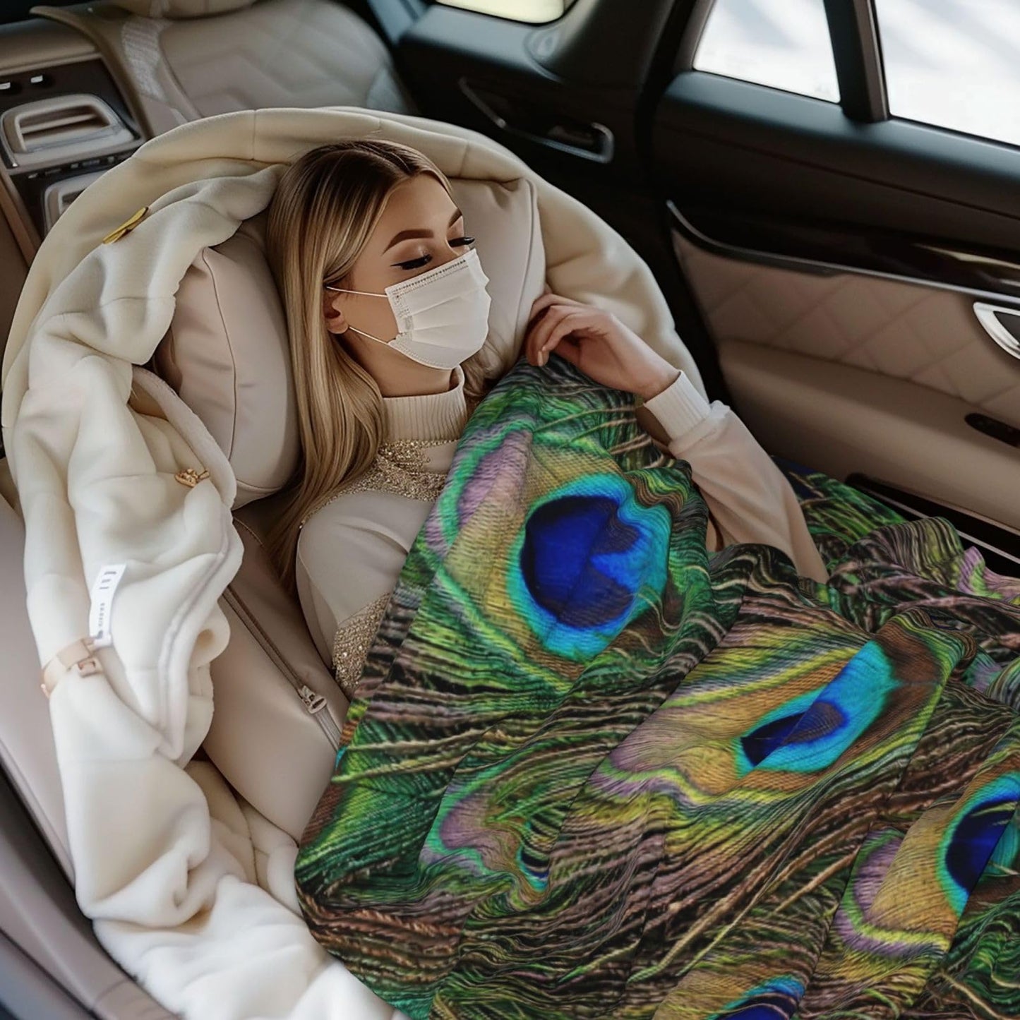 Perinsto Peacock Feather Throw Blanket Ultra Soft Warm All Season Decorative Fleece Blankets for Bed Chair Car Sofa Couch Bedroom 50"X40"