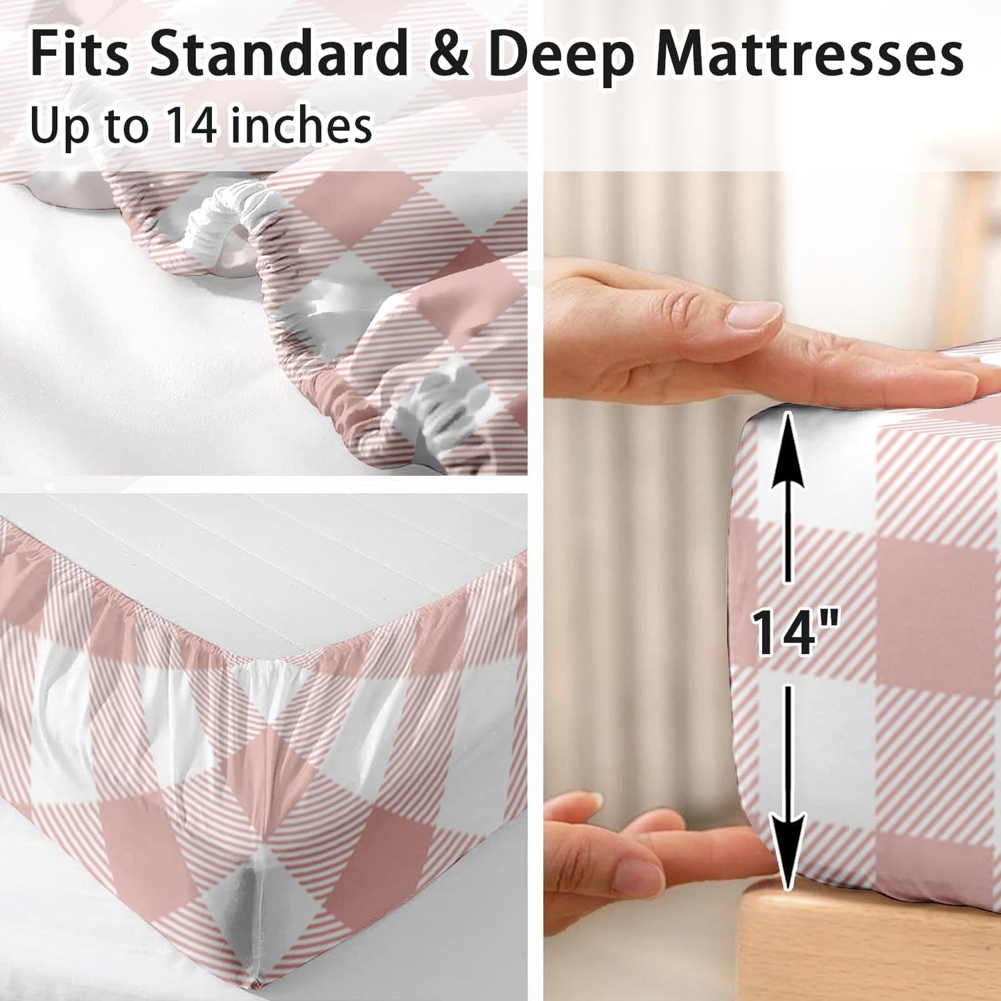 Pamnest Full Size Bed Sheet Sets, Valentine Gingham Buffalo Plaid Soft Microfiber 4 Pcs Bedding Sets for Kids and Adults Bedroom Bed Decor, Pink Cute Love Flat, Fitted Sheet and 2 Pillowcases