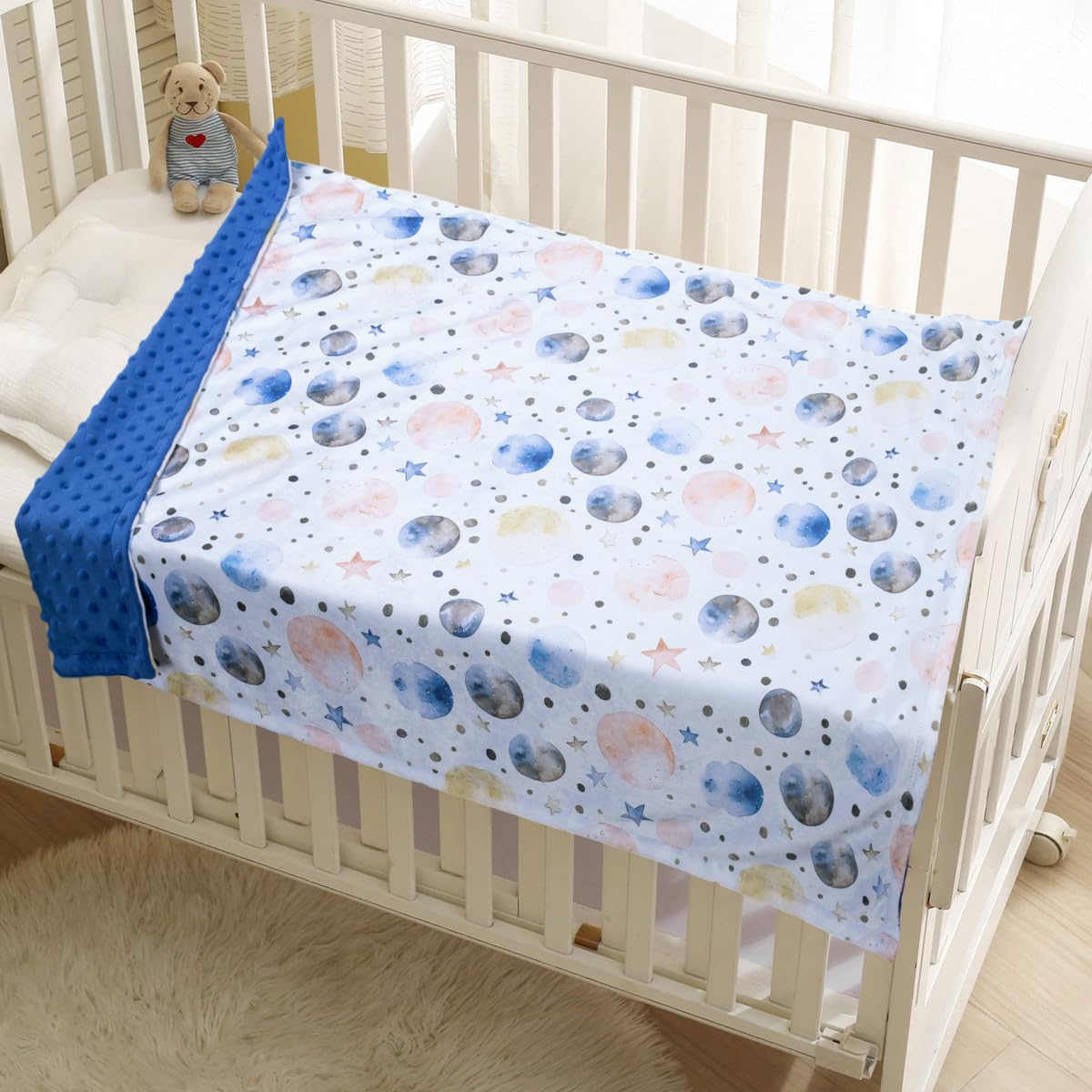 Donsonny Baby Blankets for Unisex Boys Girls, Super Soft Nursery Minky Blankets, 30 x 40 inch Outer Space Printed Bed Throws Newborn (Color Planet)