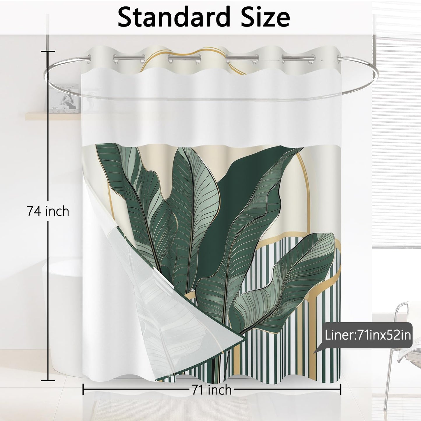 Xiazhilaio No Hook Boho Shower Curtain with Snap in Fabric Liner