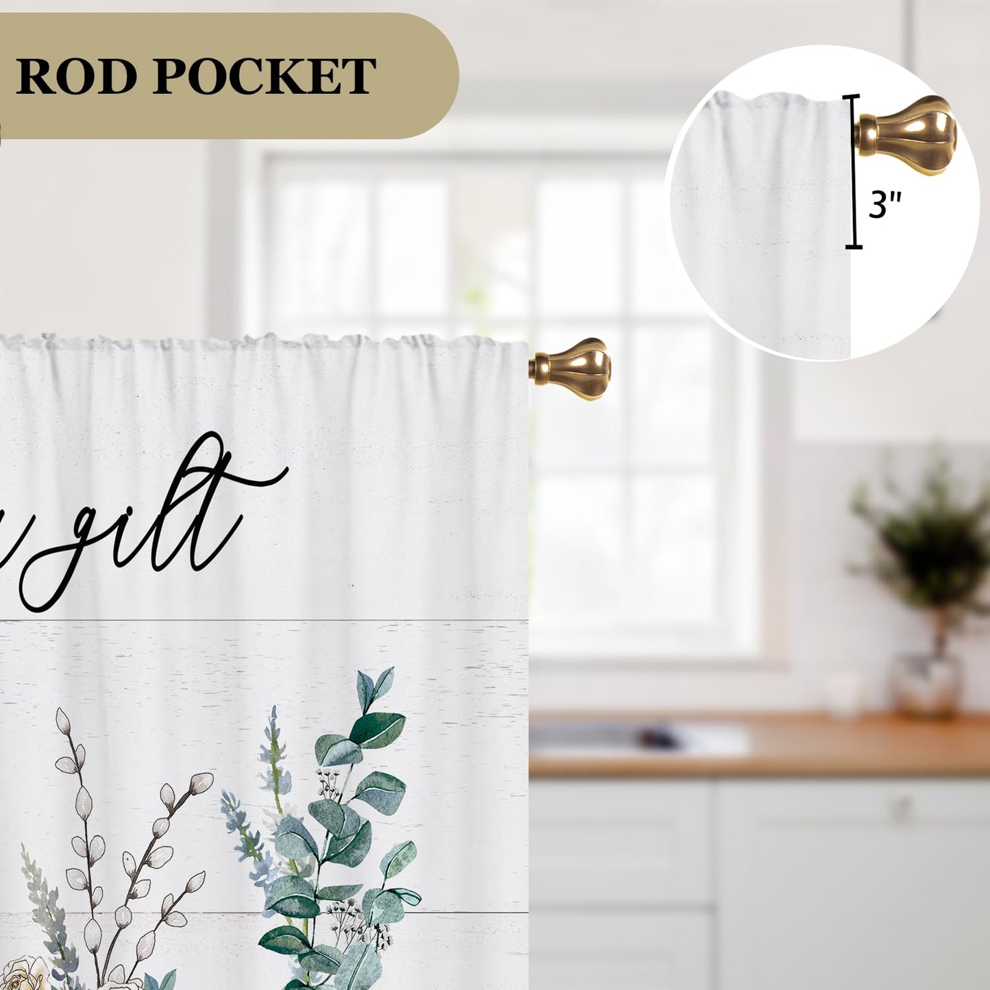 Cizuug Eucalyptus Bottles Plant Kitchen Curtains Green Leaf BotanicalSage Small Short Cafe Window Curtains Farmhouse Rustic Floral Vase Bathroom Tier Window Treatment Drapes 2 Panels
