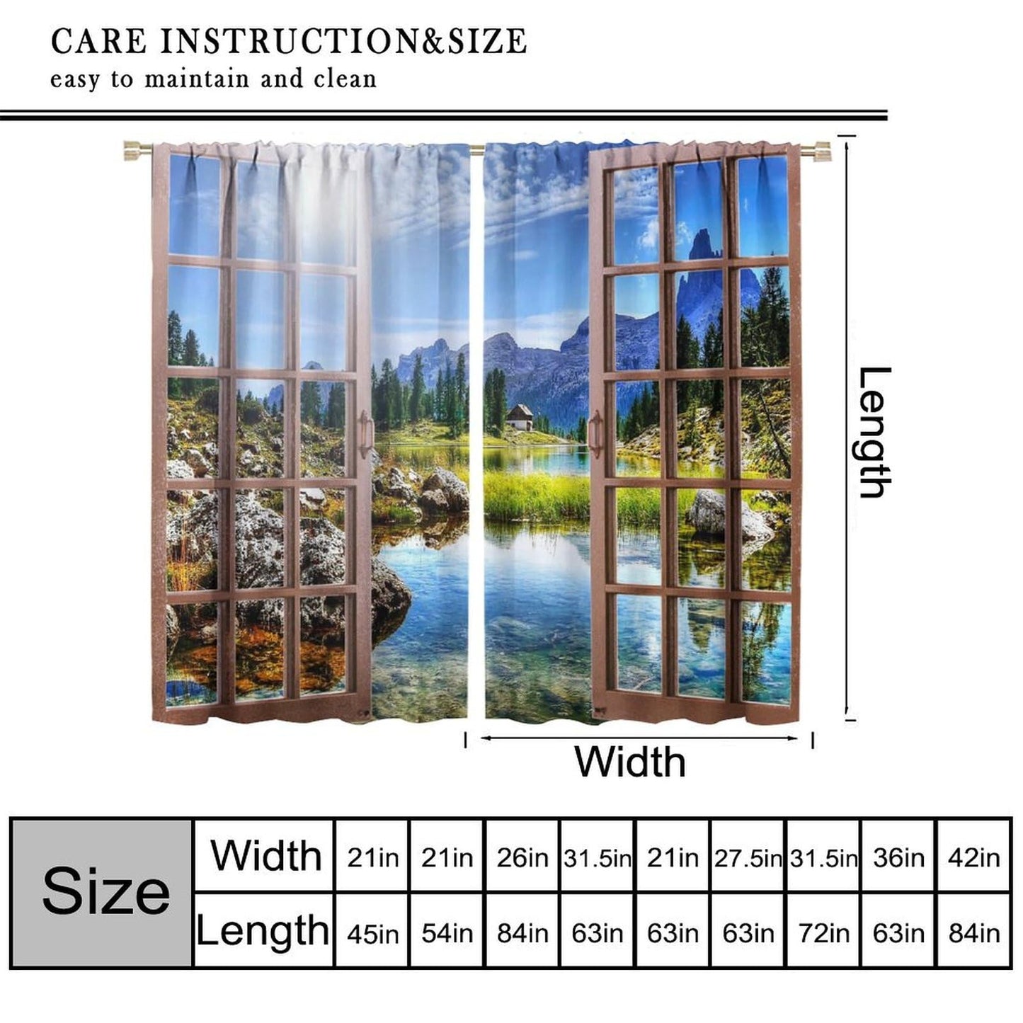 Forest Landscape Curtains,Wooden Window Nature Scenery Mountain Waterfalls Landscape Rustic Farmhouse Style Print Window Drapes For Bedroom Living Room Kitchen Decor,2 Panel Set,52x84 Inch Blackout