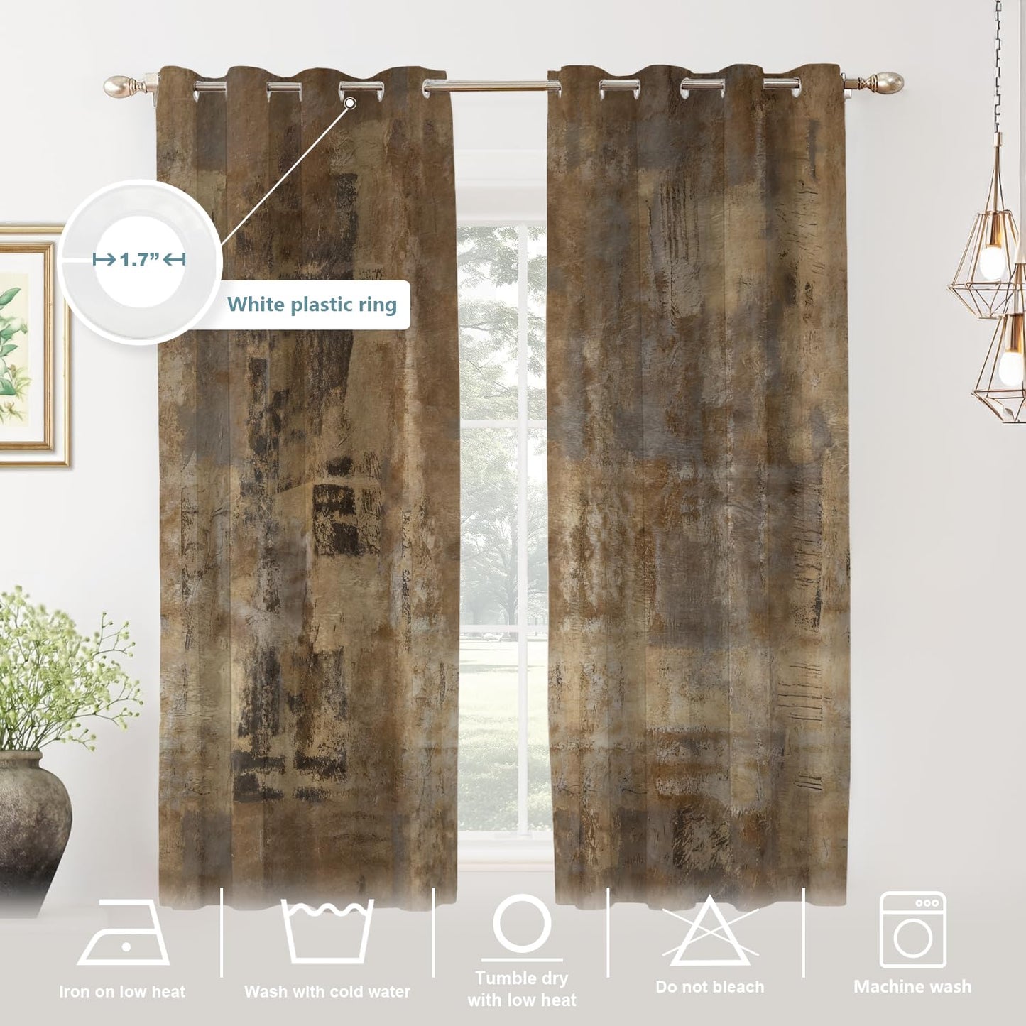 Shrahala Brown Abstract Art Blackout Window Curtains, Grey Acrylic Thermal Insulated Curtains Grommet Top Window Drapes for Living Room, Bedroom (2 Panels,52 x 63 in)