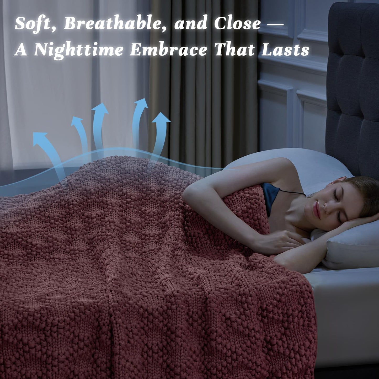 Anysay Knitted Weighted Blanket for Adult, Chunky Knit Weighted Throw for Sleep 60"*80" 20lbs, Cooling Breathable Machine Washable Heavy Blanket for Room Decor (Pink, Queen)