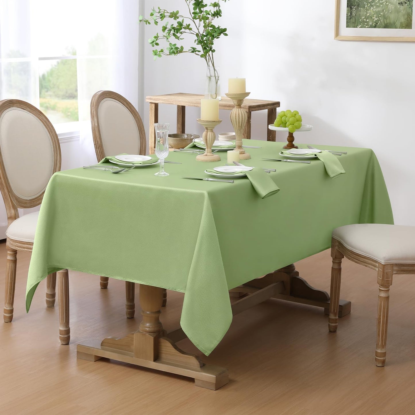 Softalker Sage Green Tablecloth Rectangle, Jacquard Weaved Texture Pattern Spring Tablecloth, Waterproof Wrinkle Free Washable Table Cloth for Outdoor Party Dinner - 52 x 70 Inch