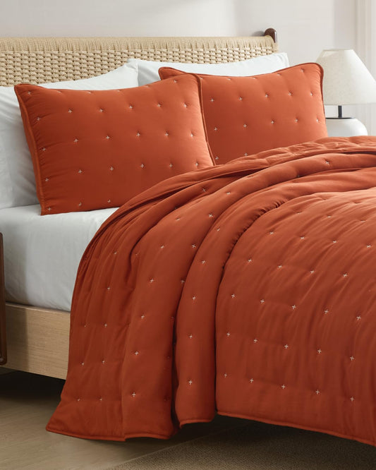 Quilts King Size - Bedspread for King Size - Lightweight Comforter Set - Quilt Bedding Set for All-Seasons - Soft, Breathable and Comfy - Summer Coverlet with 2 Pillow Shams - 106" x 96", Terracotta
