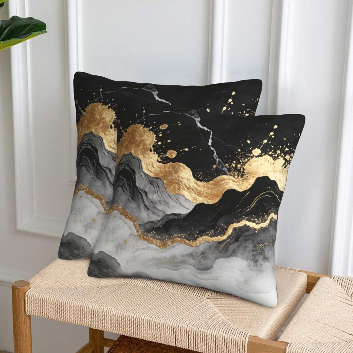 Lcokin Black and Gold Abstract Marble Throw Pillow Covers 18x18 in Set of 2, Decorative Gold Grey Pillow Case Square Cushion Covers for Sofa Bed Couch Living Room