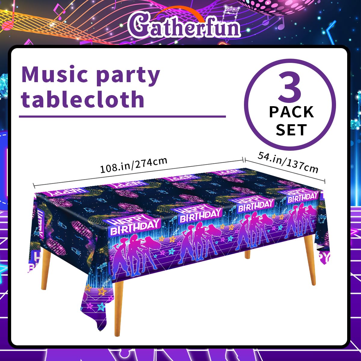 3Pcs Kpop Music Birthday Party Disposable Tablecloth, Disposable Plastic Table Cover for Music Themed Birthday Party, 54”x108”
