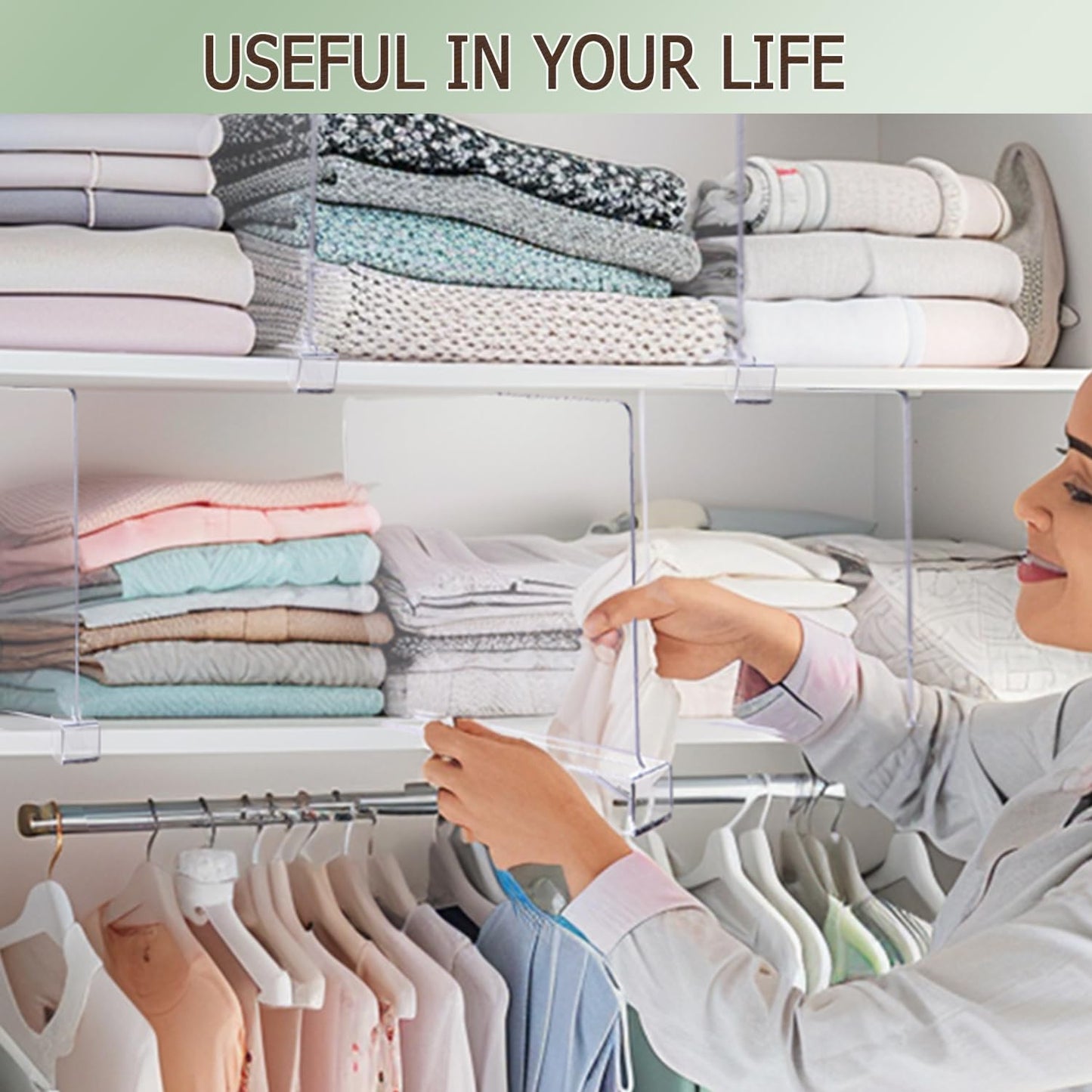 12Pcs Shelf Dividers for Closet Organization, Closet Purse Organizer Acrylic Shelf Dividers Purse Closet Organizer Closet Dividers for Bedroom, Kitchen, Bathroom, for Clothes Books Sweaters (12Pack)