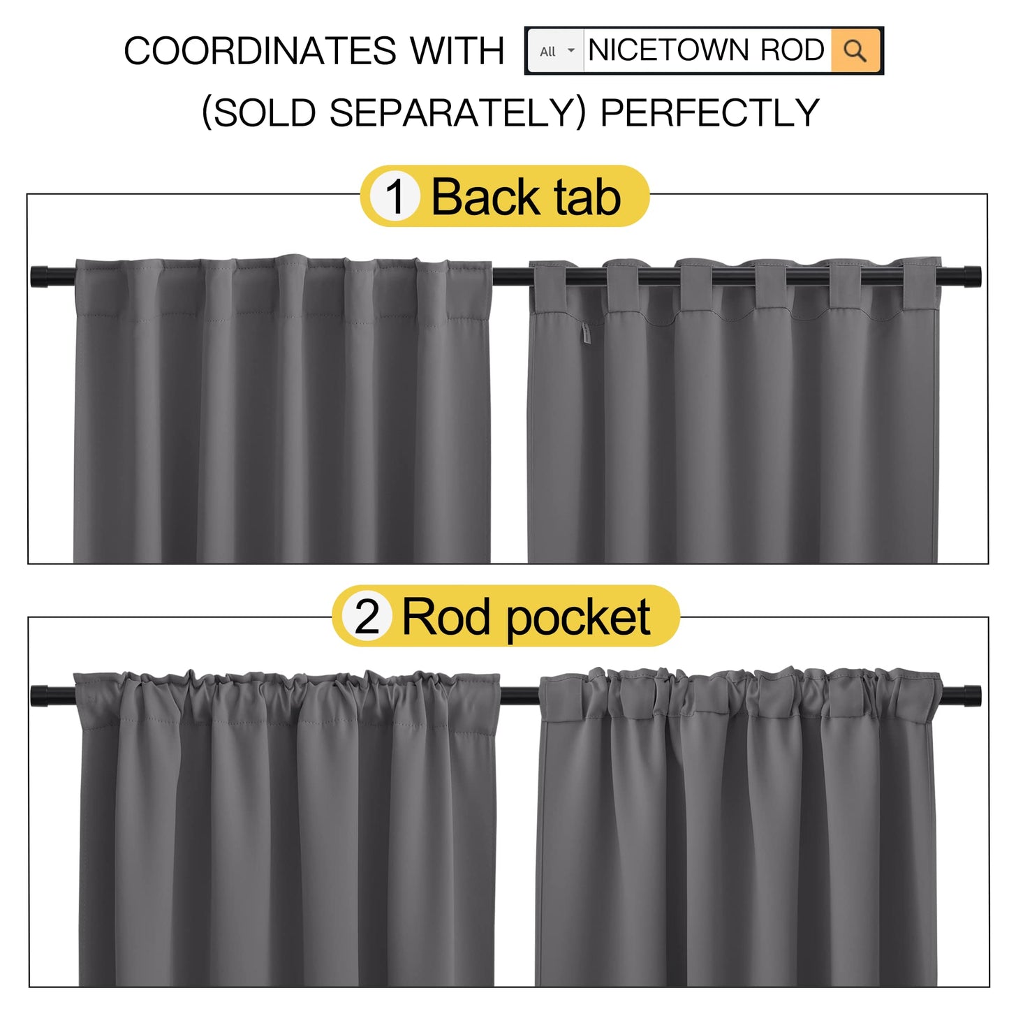 NICETOWN Blackout Window Curtains for Camper - (Grey Color) 42x40 Inch, 2 Panels Set, Thermal Insulated Room Darkening Blackout Drapes/Draperies with Rod Pocket & Back Tab for Loft