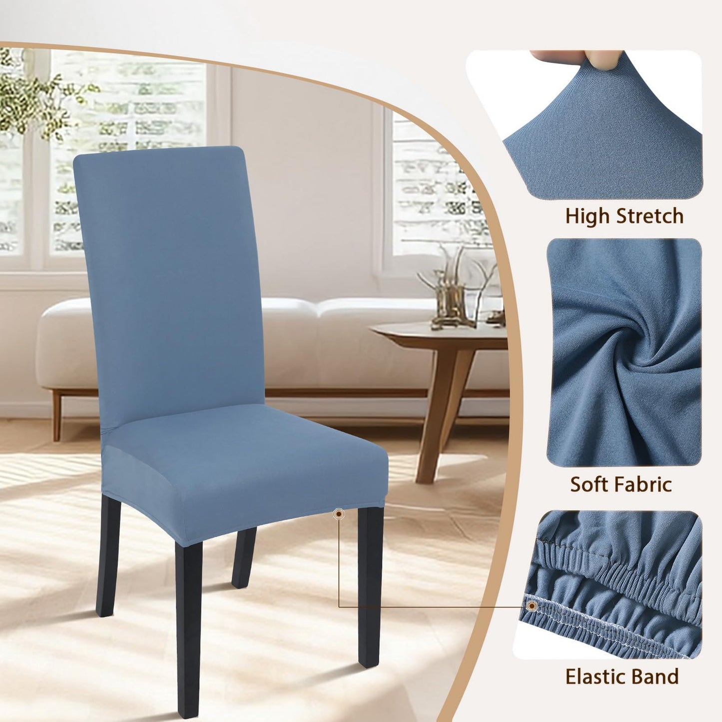 SearchI Dining Room Chair Covers Set of 4, Stretch Solid Color Parsons Chair Slipcovers Spandex Removable Washable Kitchen Chair Protector Cover for Dining Room, Hotel, Ceremony (Gray Blue)