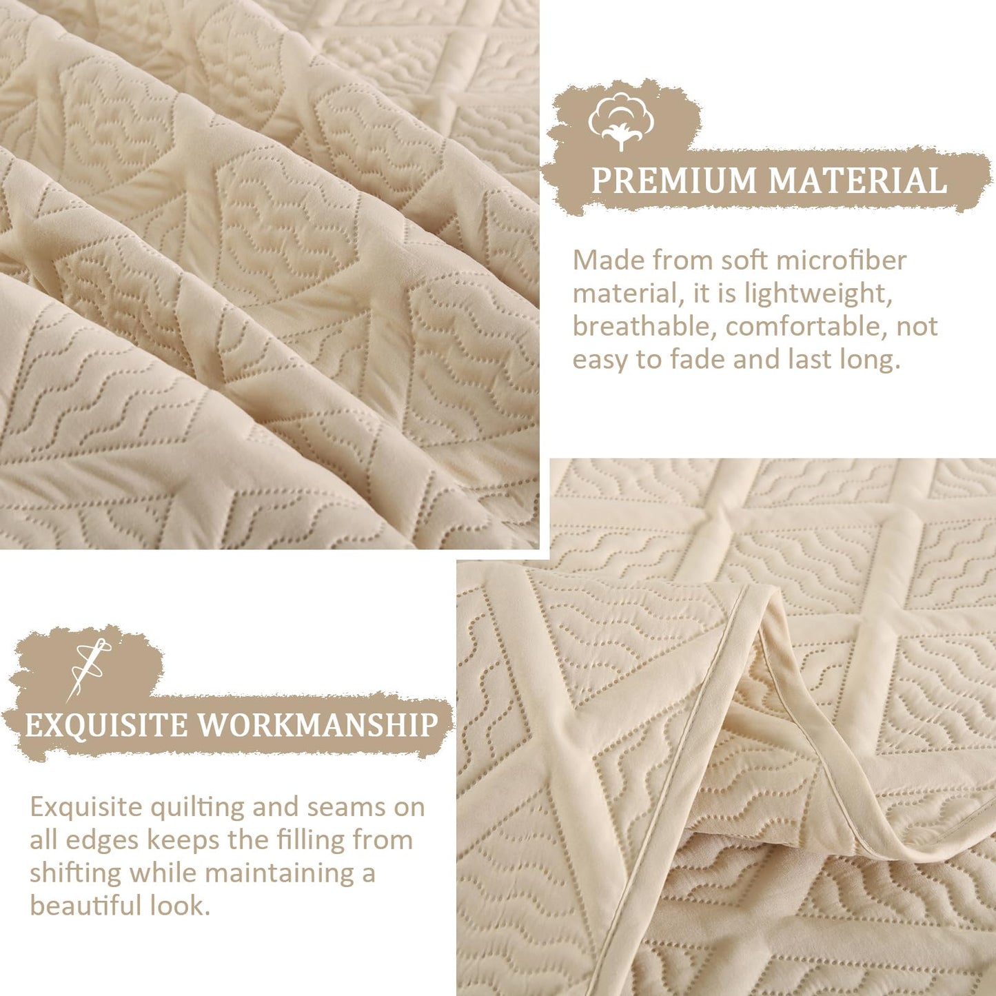 Yiran Camel Quilt Set Queen Size, 3 Piece Reversible Bedspreads Bedding Set, Fall Diamond Pattern Coverlet for All Season with 2 Pillow Shams (Full/Queen, 96x90 Inch)