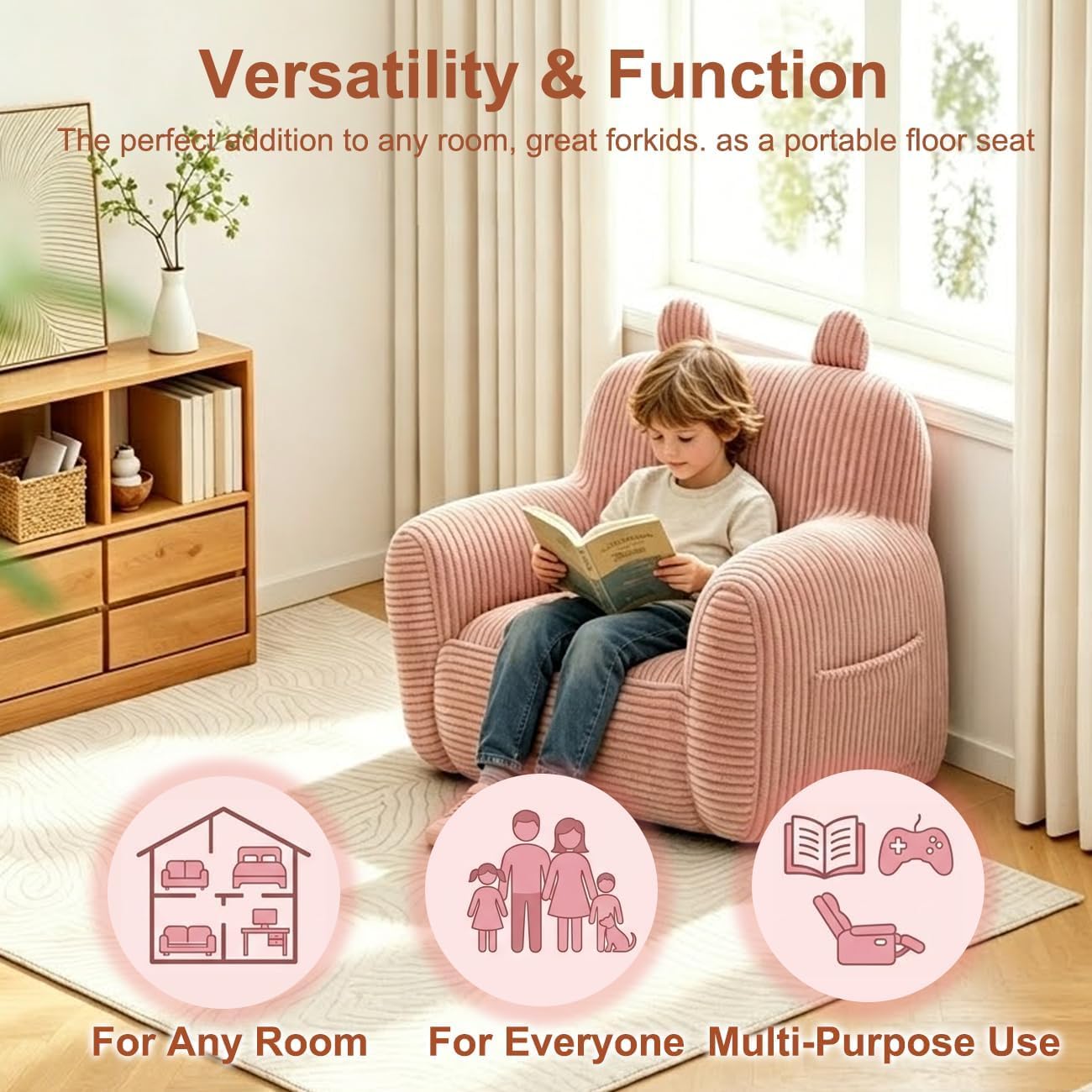 Kids Bean Bag Chair Sofa with Filler Stuffed Filling Memory Foam Lazy Comfy Chairs Boys Girls Gaming Reading Relaxing Cute Living Room Bedroom Cozy Pocket Floor Relaxing Sofa