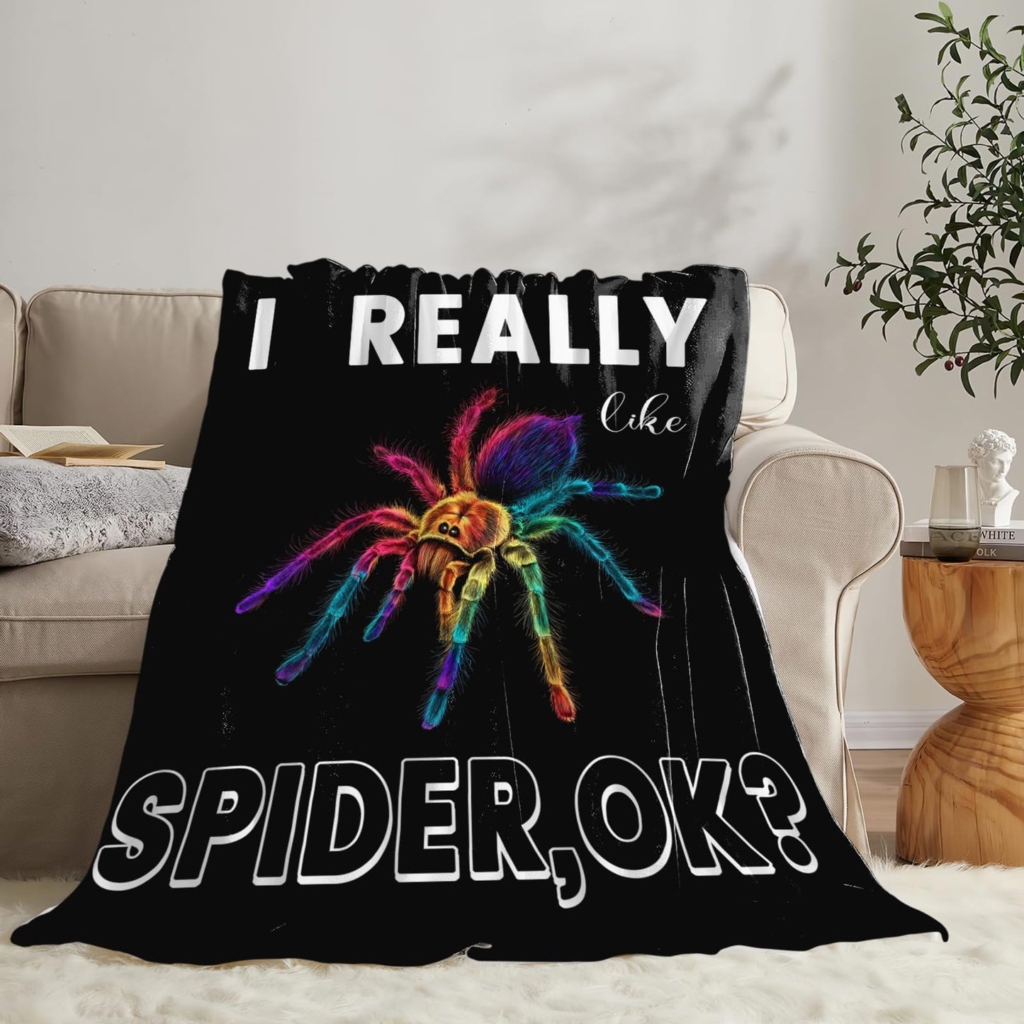 Funny Goth Throw Blanket, Spider Fleece Blanket for Couch Bed Sofa, Cozy Room Decor Gifts for Teens Women 50"X40"