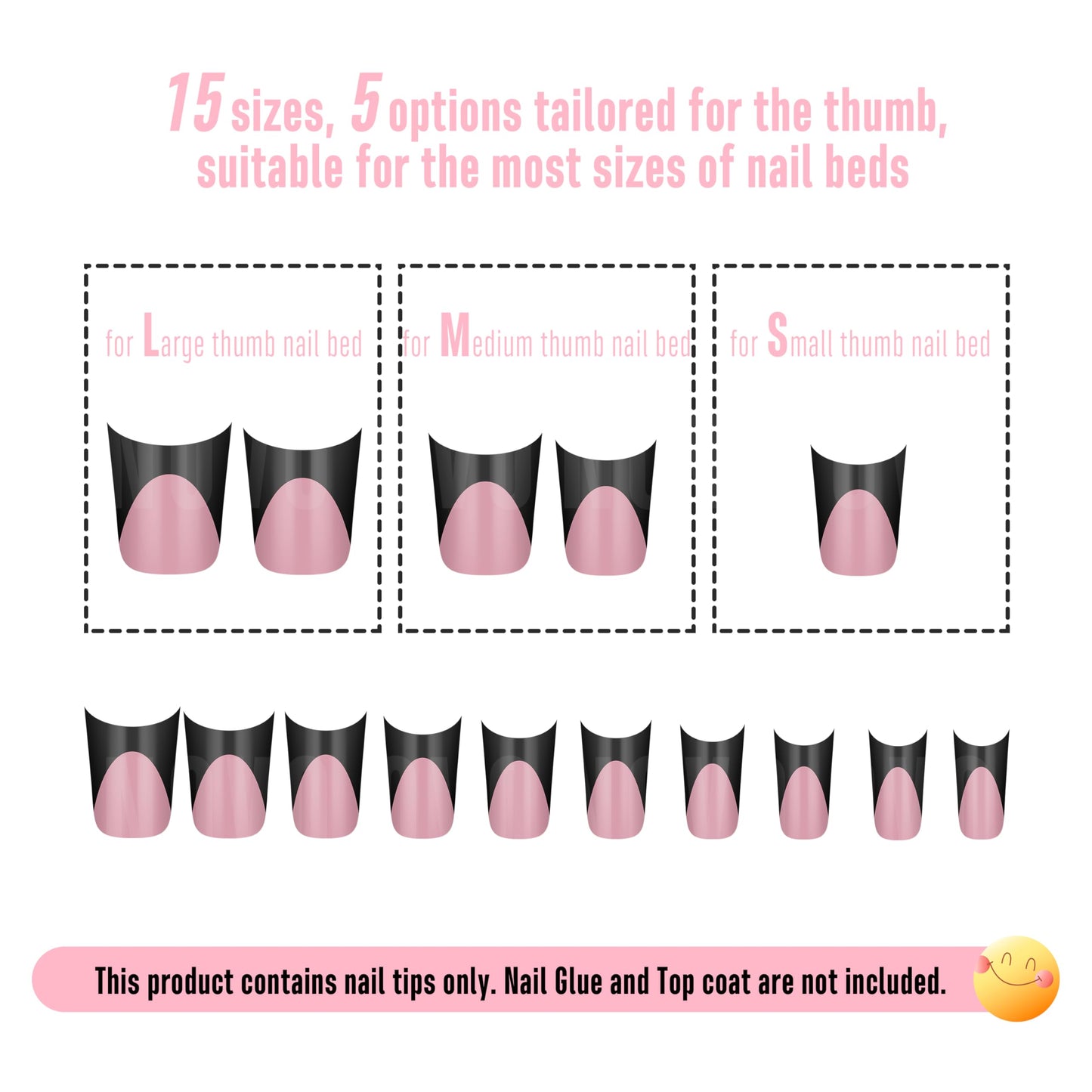 NOVO OVO Duck Nails Short with Moon Curve Black French Tips Berry Pink, 240Pcs Soft Gel Flare Wide French Full Cover False Nail Tips, Press on Acrylic Extension (15 Sizes)