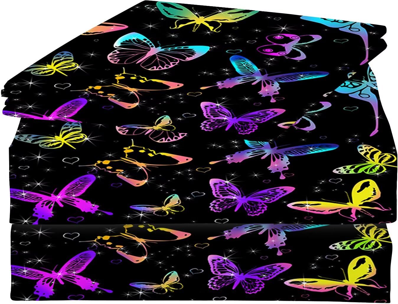 VTKON Colorful Butterfly Sheets Twin Size for Girls Boys Black Kids Cute Bedsheets Microfiber Deep Pocket Bed Sheet & Pillowcase Sets 3 Pieces