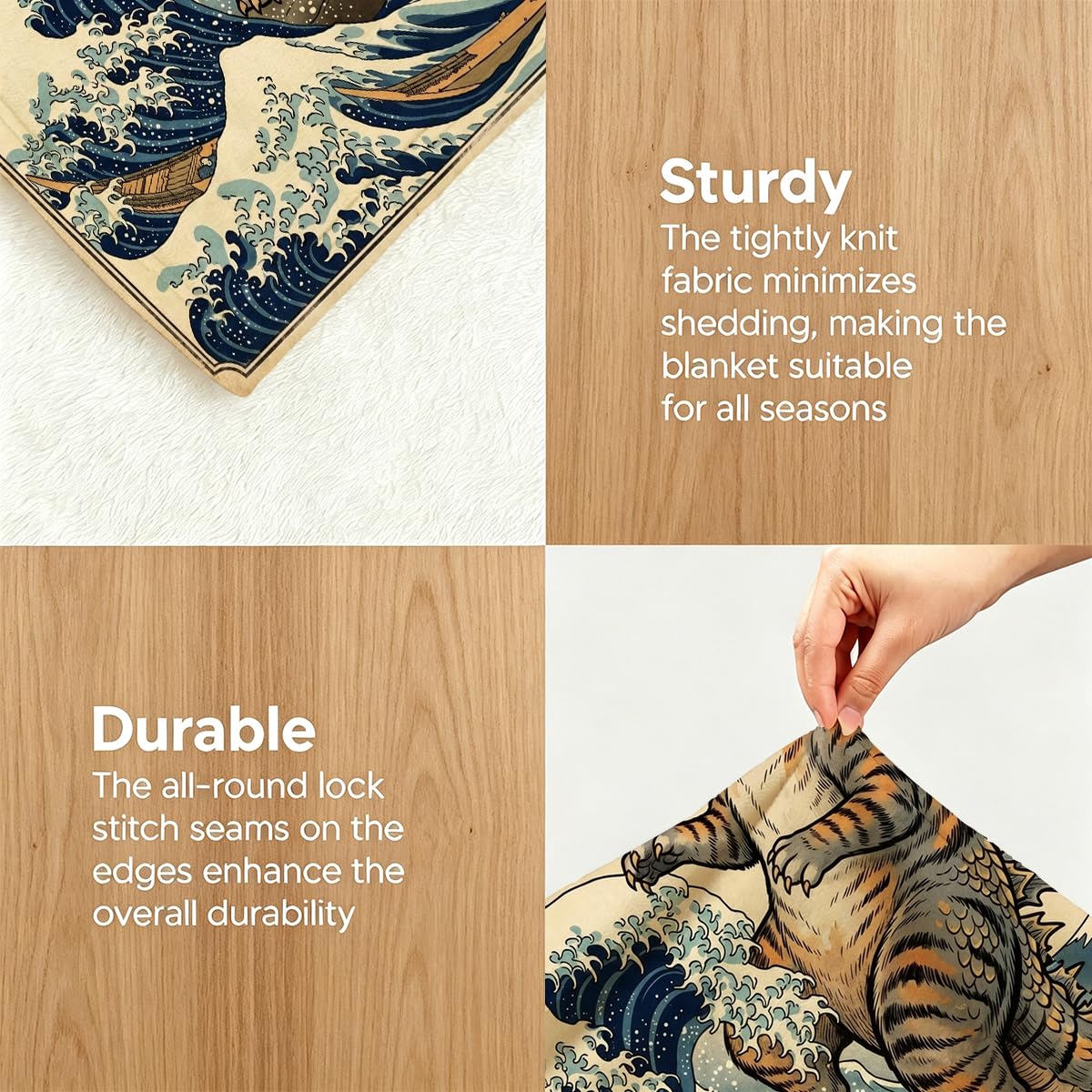 Yujiiso Retro Ukiyo-E Catzilla Blanket, Soft Flannel Fleece Throw 50" x 60"