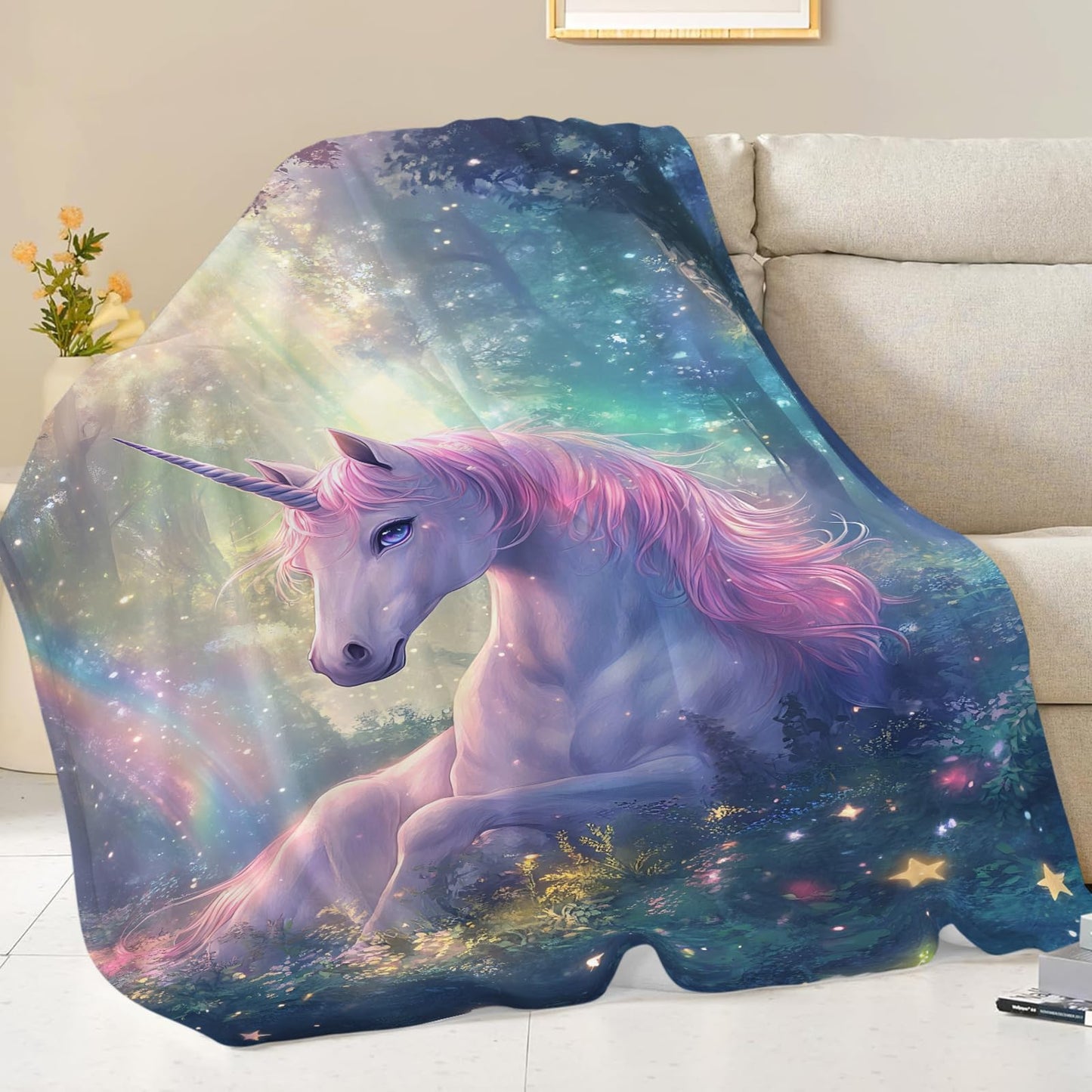 Baegopa Unicorn Blanket Gifts for Girls Women Unicorn Forest Throw Blankets Cozy Plush Fleece Flannel Fuzzy for Kids Bed Decor 50"X40"