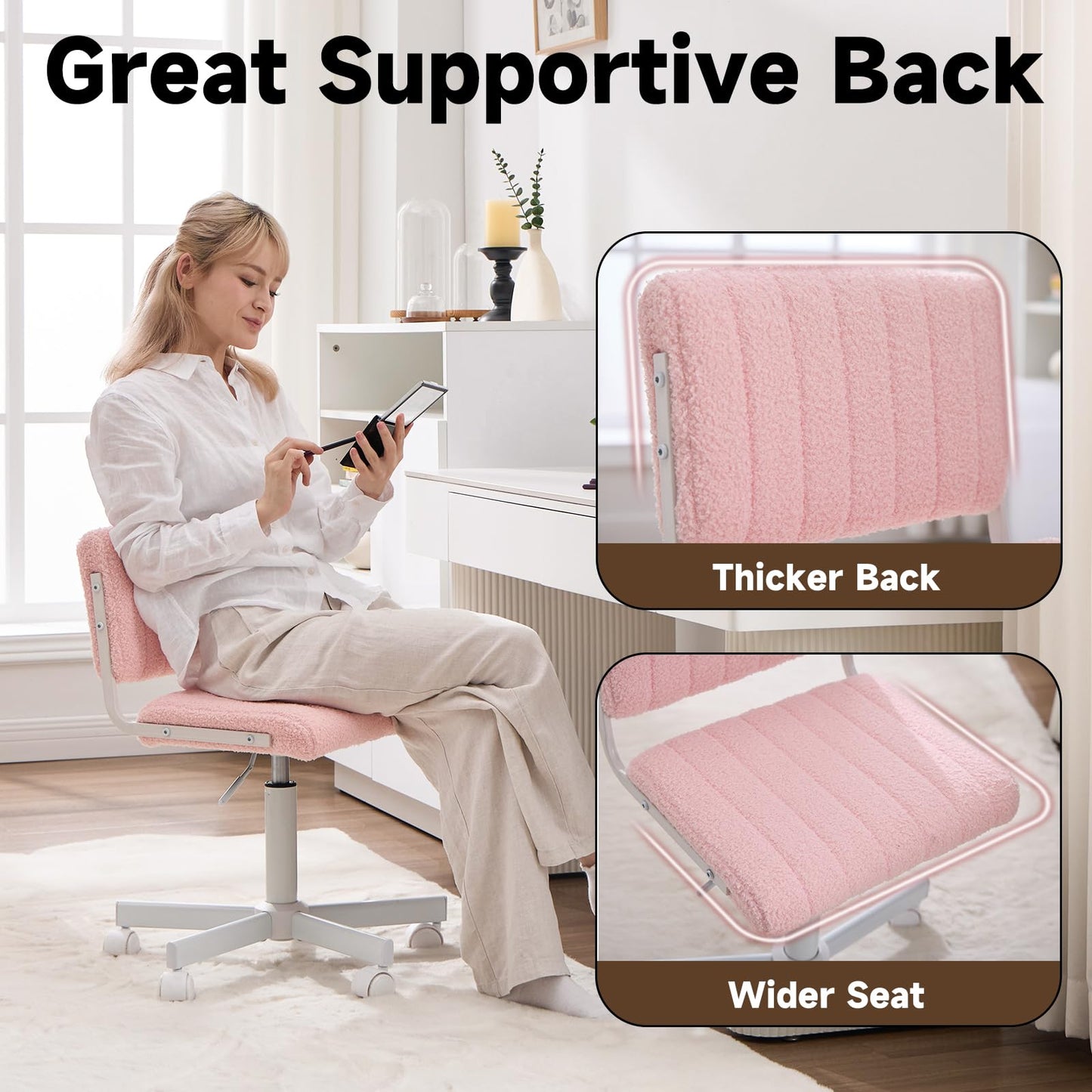 Manyday Office Chair Vanity Chair with Wheels l Comfy Desk Chair with Back
