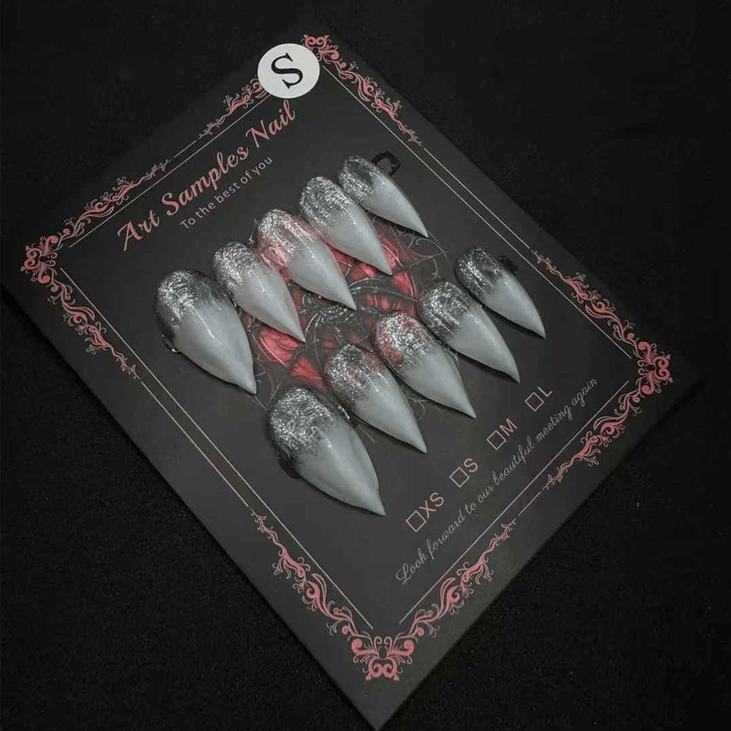 Short Press on Nails Handmade Gothic Victorian 3D Art False Nails Luxury for Women Size S