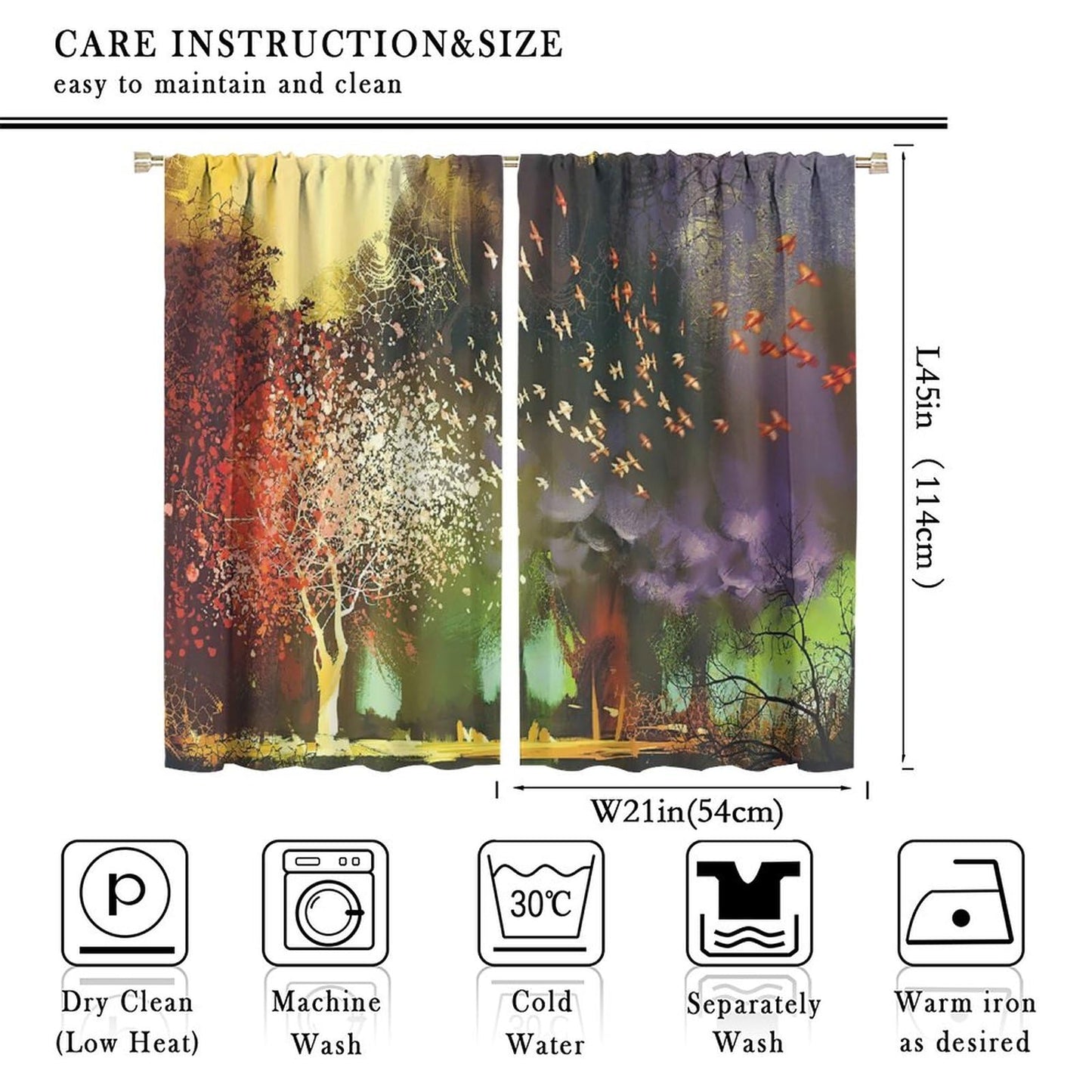 Fantasy Forest Blackout Window Curtain, Forest with Mysterious Trees and Birds Supernatural Vivid Wo for Girls Boys Living Room Bedroom Decor Window Drapes 2 Panels 42x45 Inch