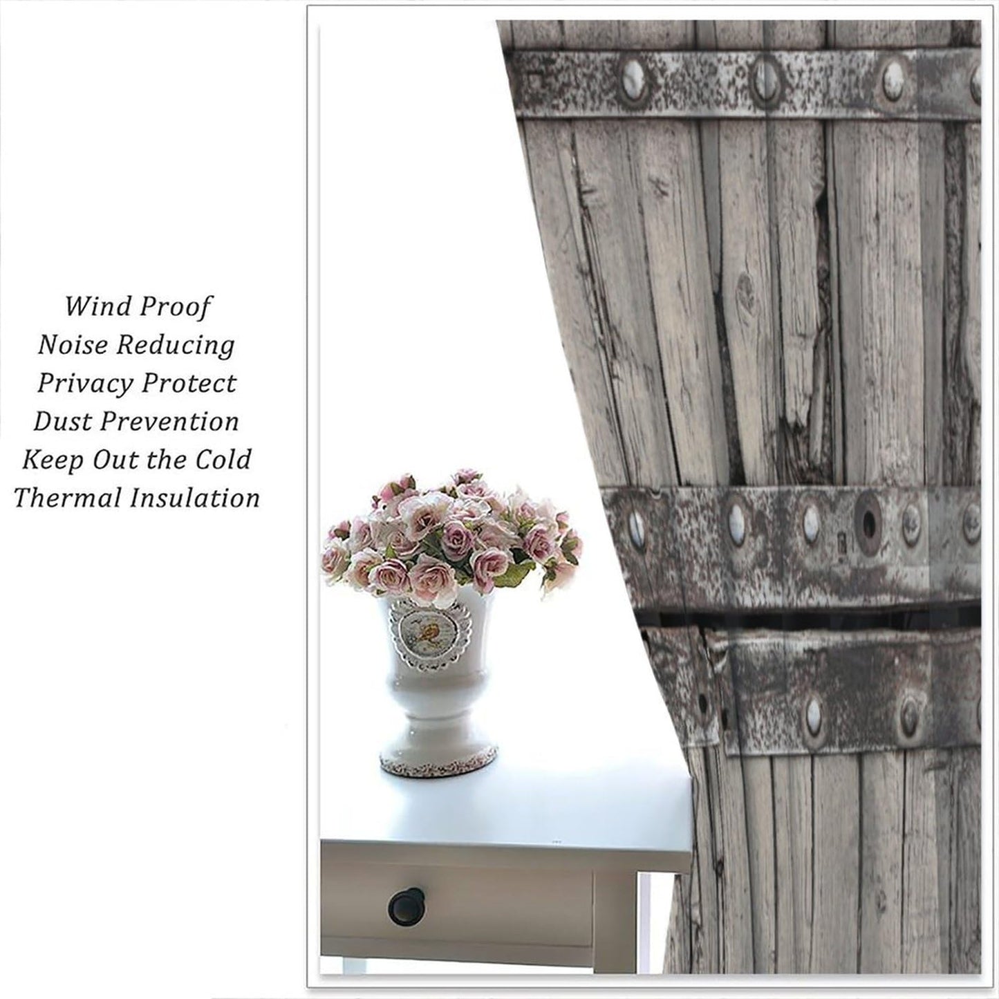 Nanacur Cabin Wooden Barn Door Curtains, Rustic Wood Brown Old Rod Pocket Window Treatments for Girl Boy Bedroom Living Room Office Drapes 41" W X 45" L (No Blackout)