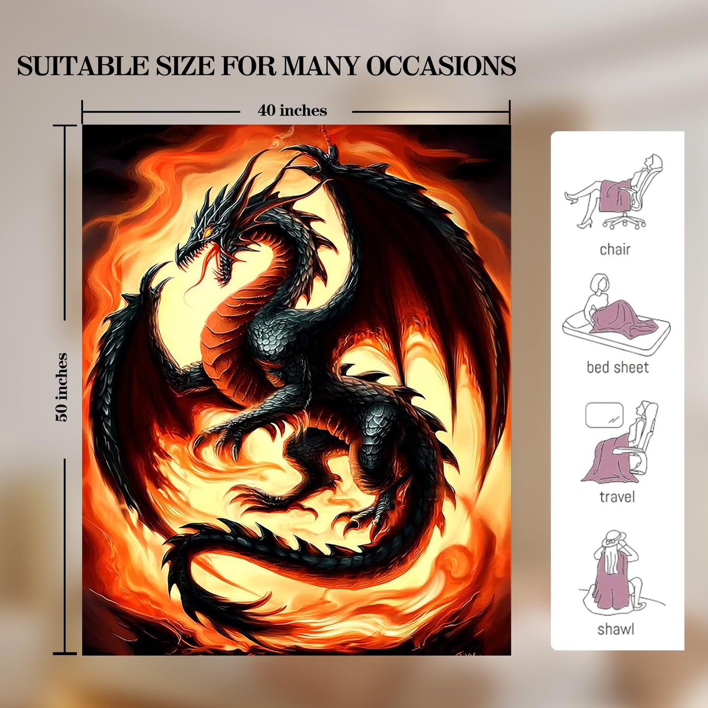 Red Dragon Blanket Dragon Fleece Throw Blanket Super Soft Fuzzy Plush Cozy Warm Dragons Decor Stuffed Bedding Blankets Gift for Boys, Girls Men Women Kids & Adult 50"x40"